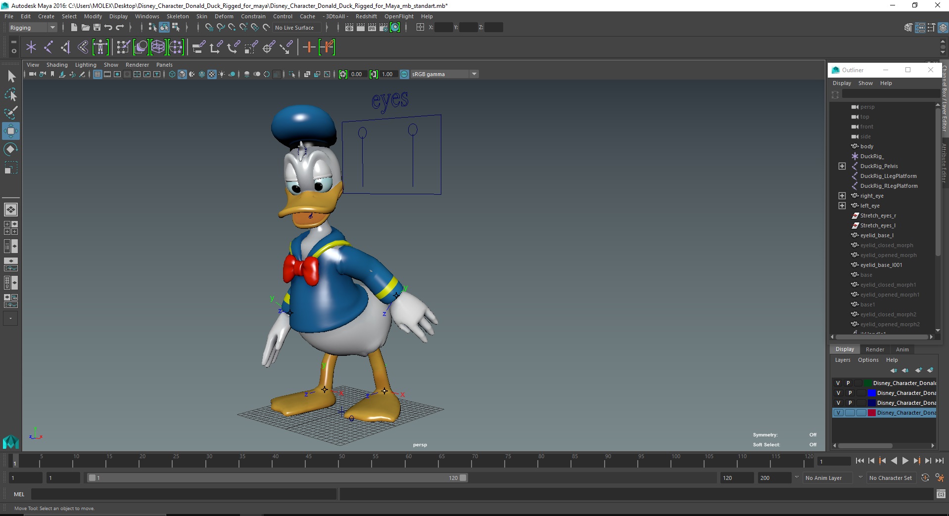 Disney Character Donald Duck Rigged for Maya 3D model