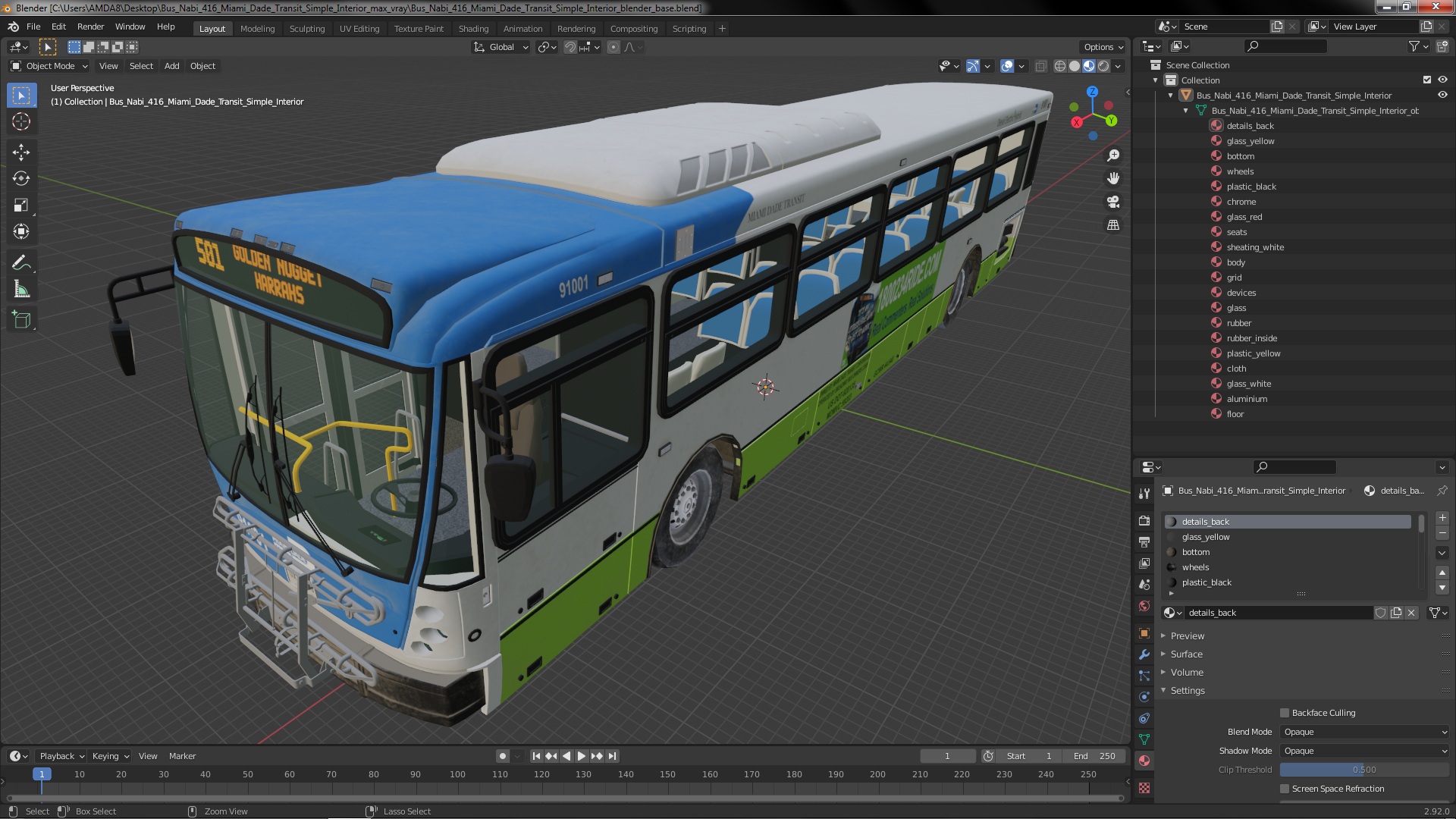 Bus Nabi 416 Miami Dade Transit Simple Interior 3D