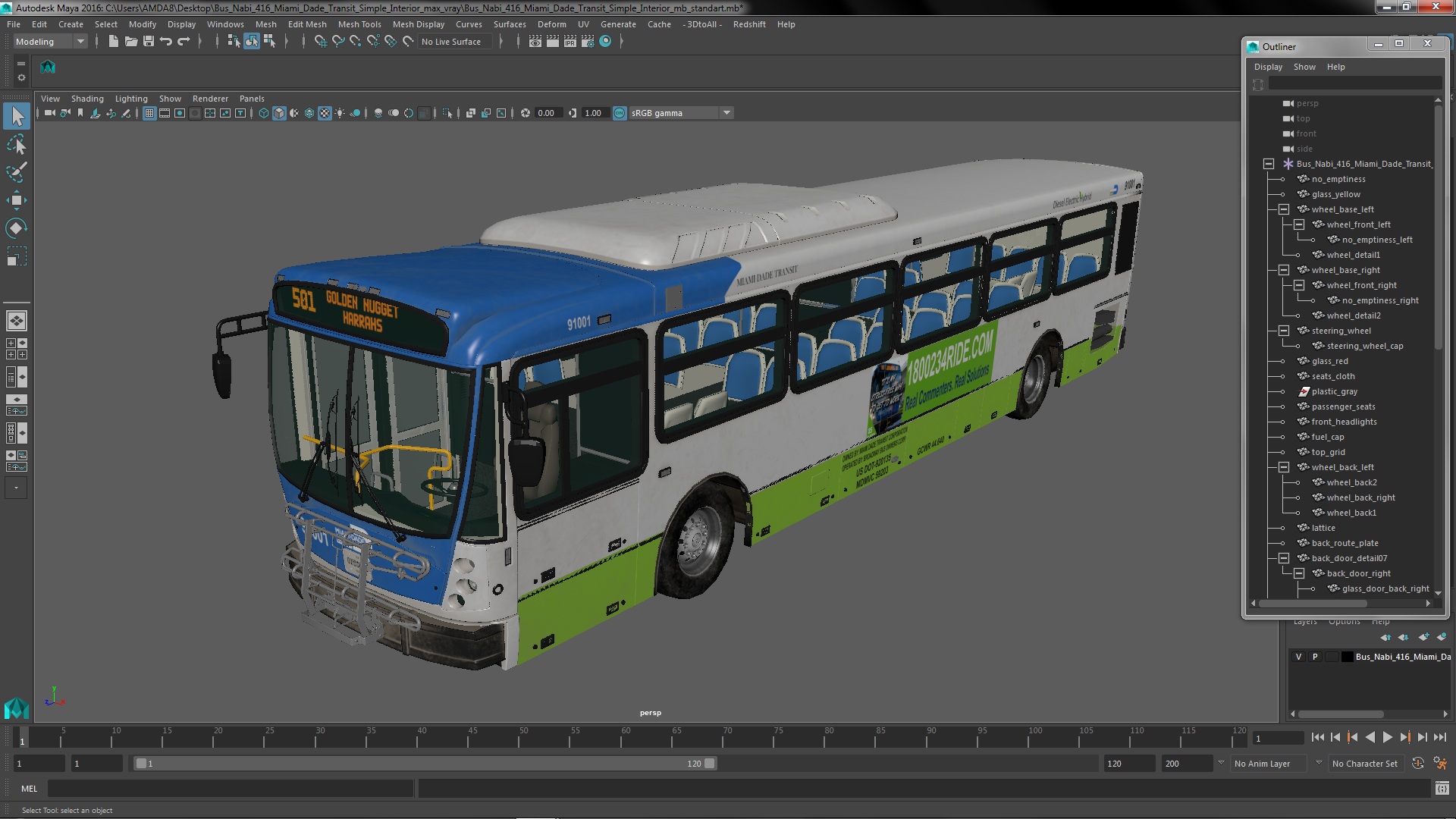 Bus Nabi 416 Miami Dade Transit Simple Interior 3D