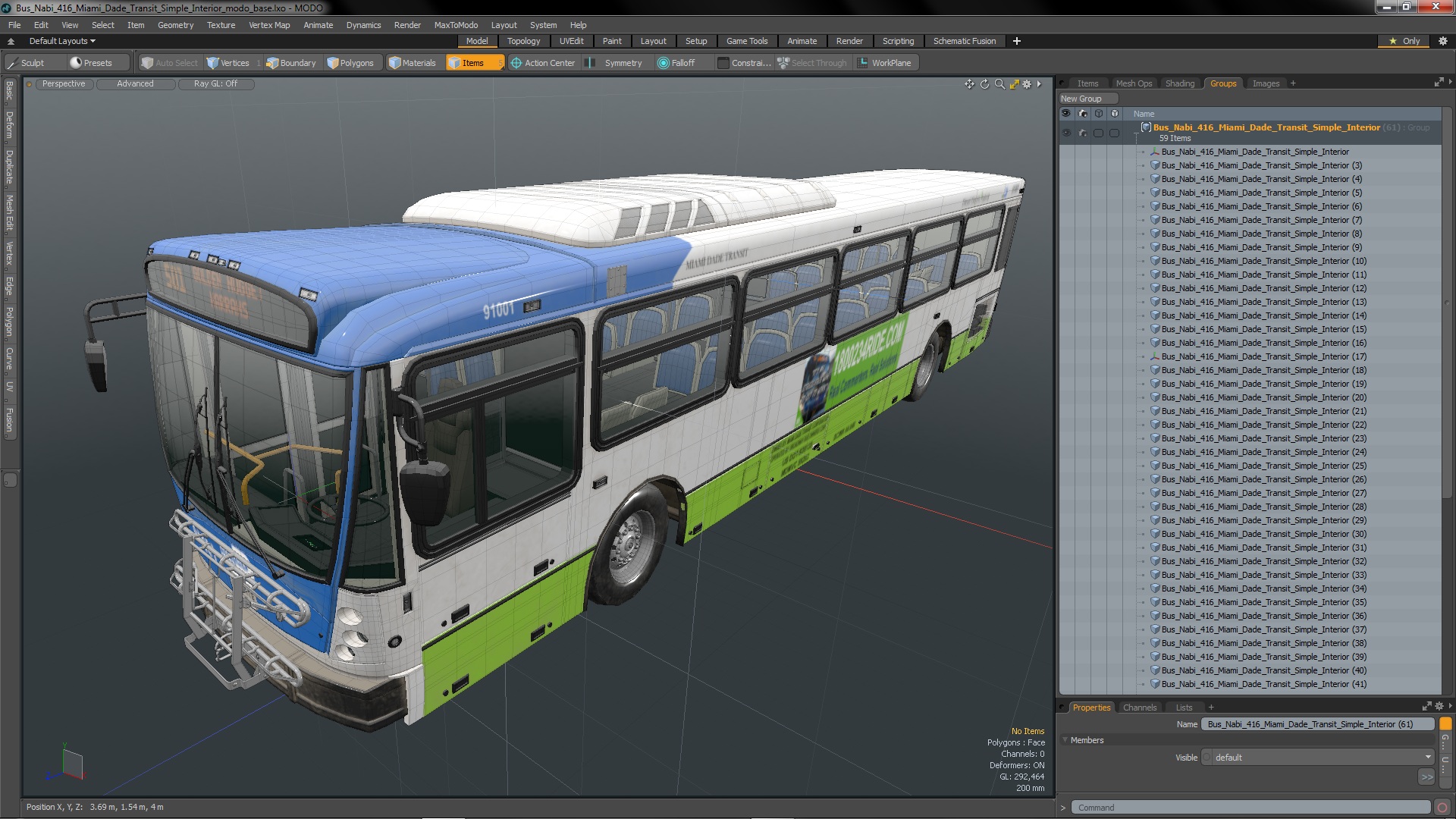 Bus Nabi 416 Miami Dade Transit Simple Interior 3D