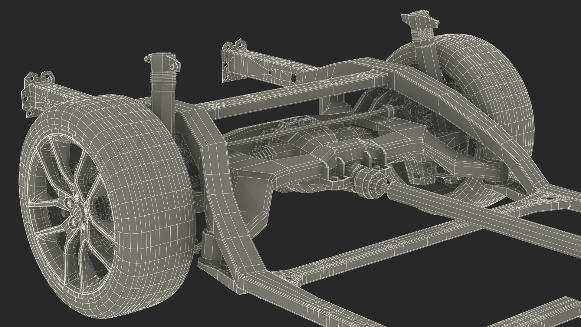 3D Car Chassis with Suspension and Wheels model