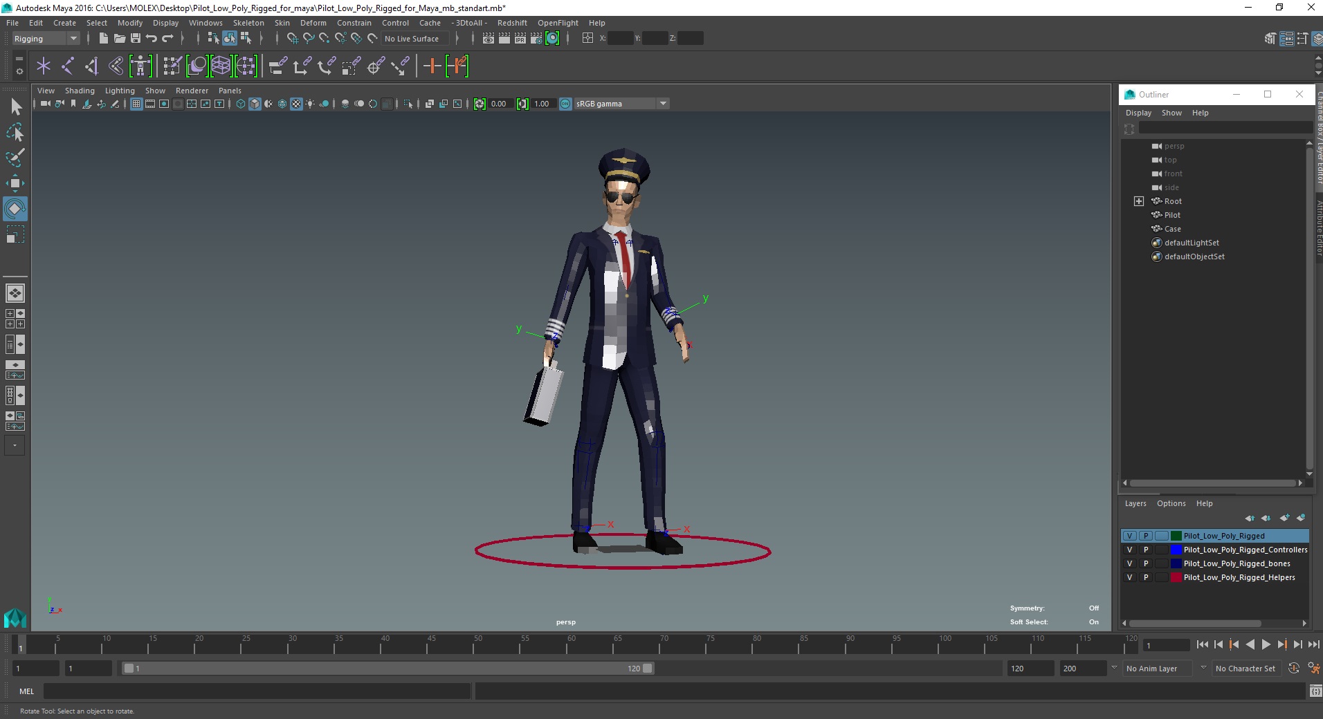 3D model Pilot Low Poly Rigged for Maya