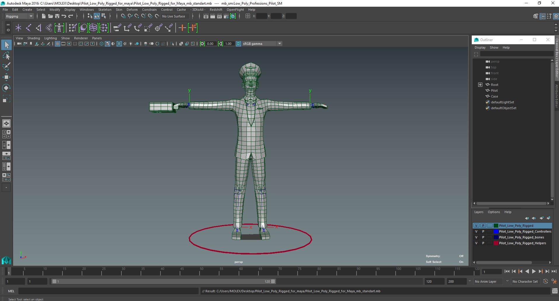 3D model Pilot Low Poly Rigged for Maya
