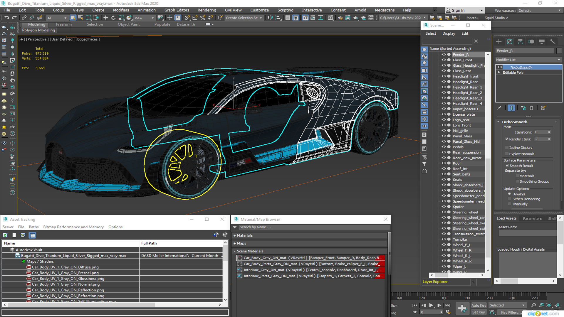 Bugatti Divo Titanium Liquid Silver Rigged 3D