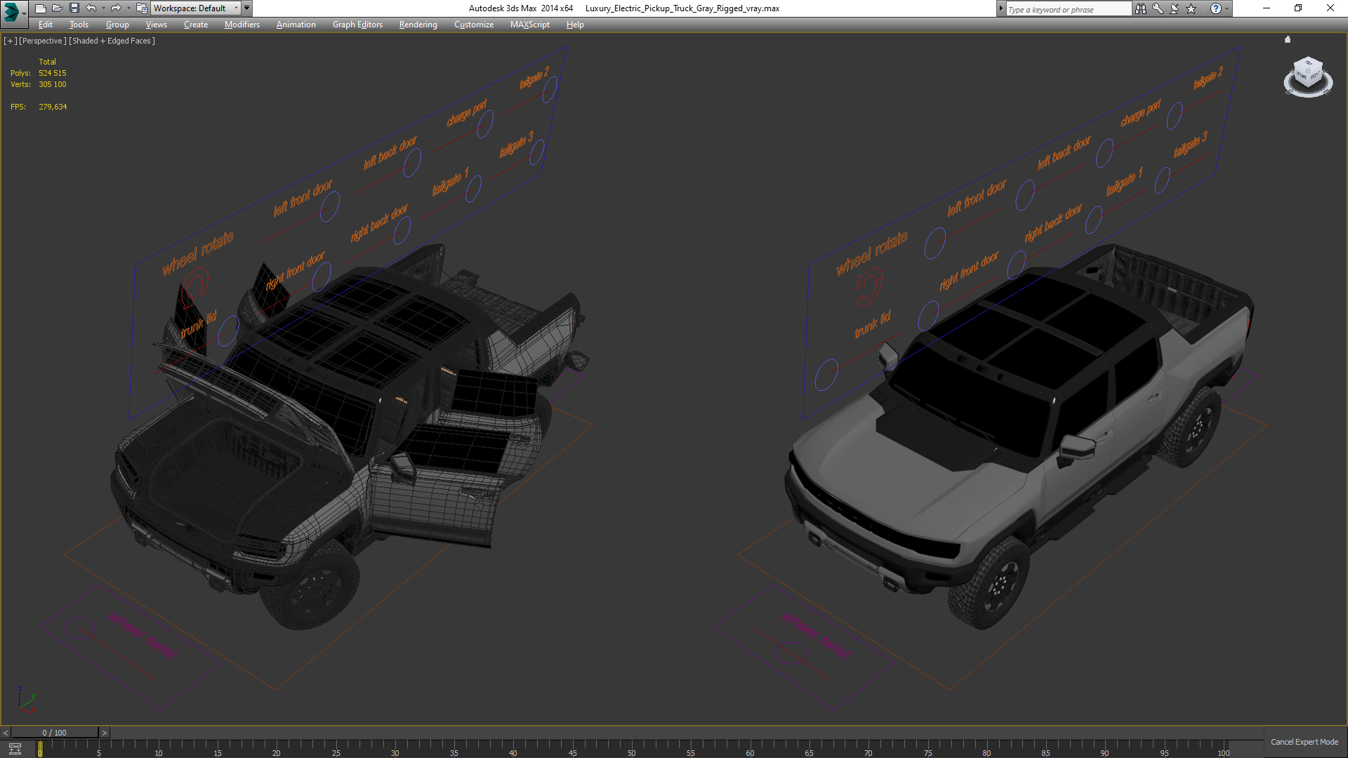 3D model Luxury Electric Pickup Truck Gray Rigged