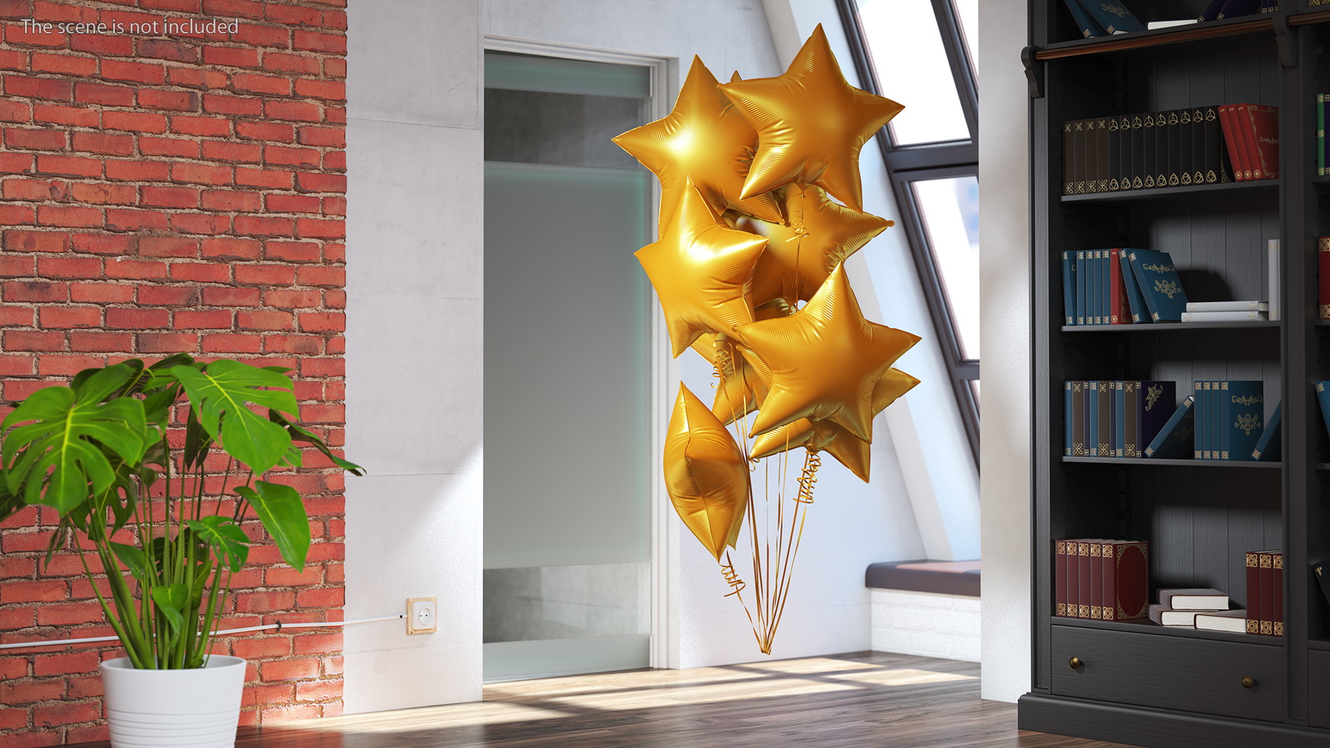 3D Star Shaped Matte Gold Balloon Bouquet model