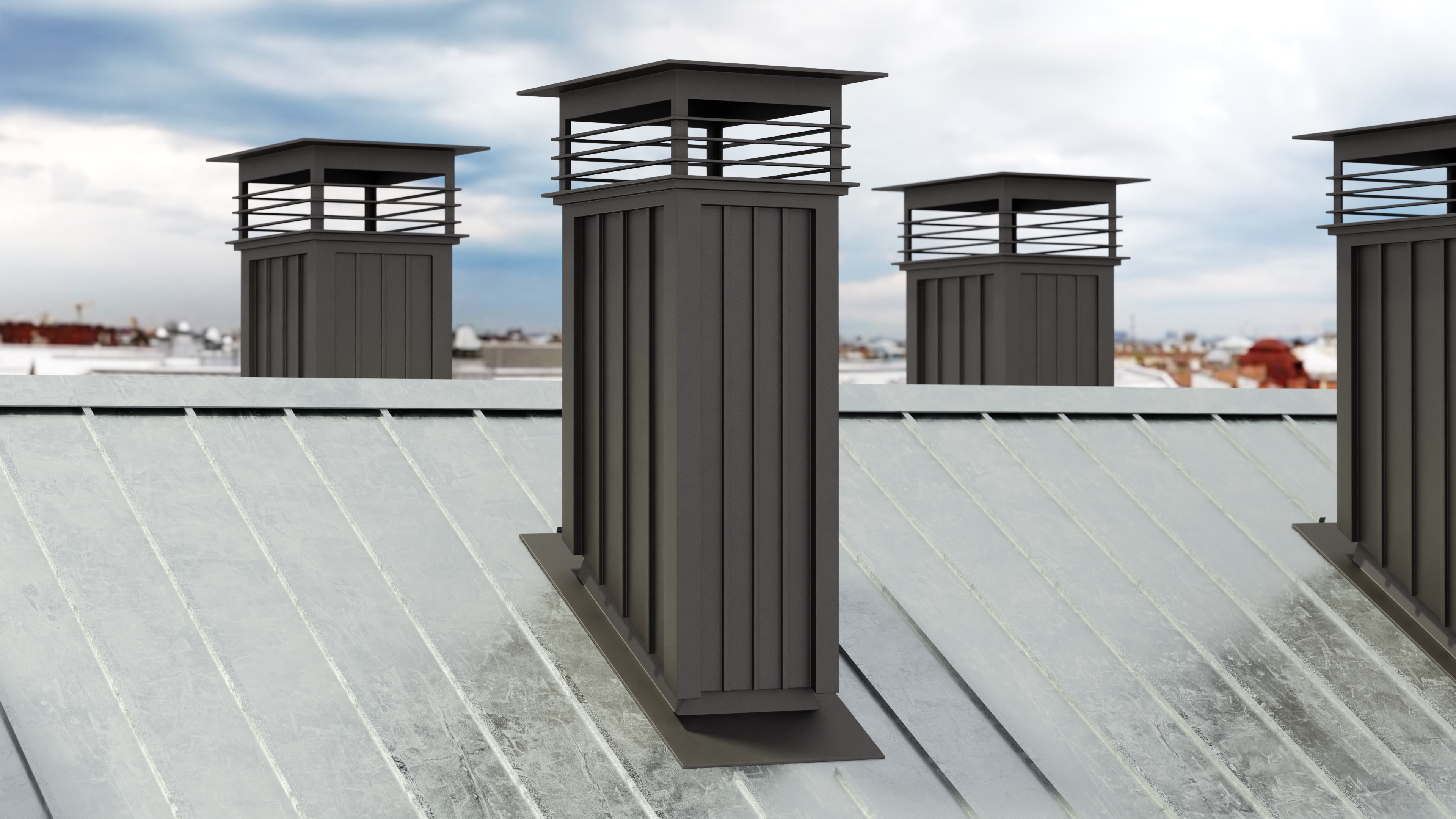 3D Square Metal Chimney Black Corner Base model