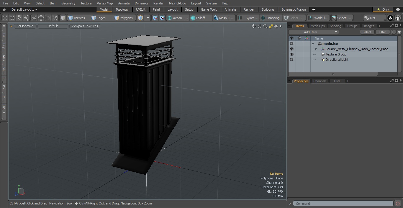 3D Square Metal Chimney Black Corner Base model