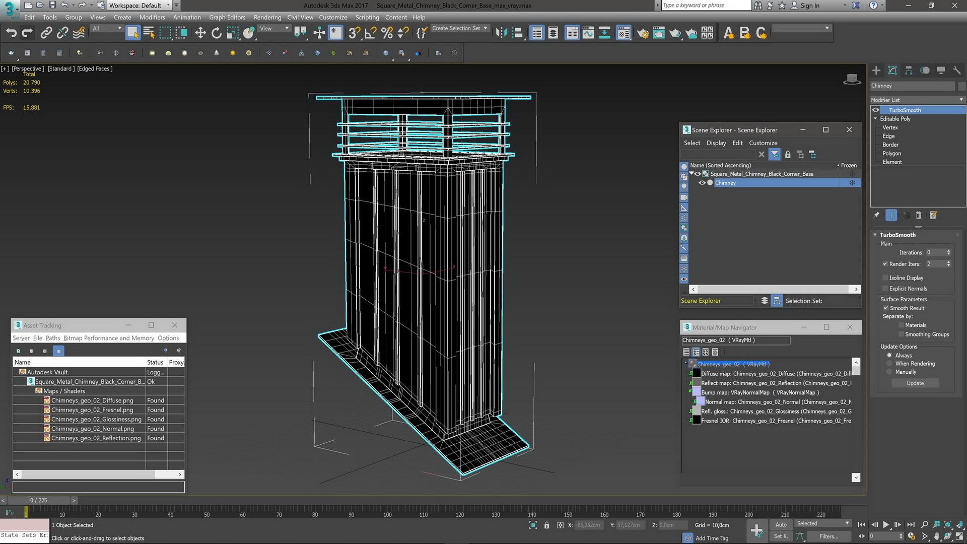 3D Square Metal Chimney Black Corner Base model