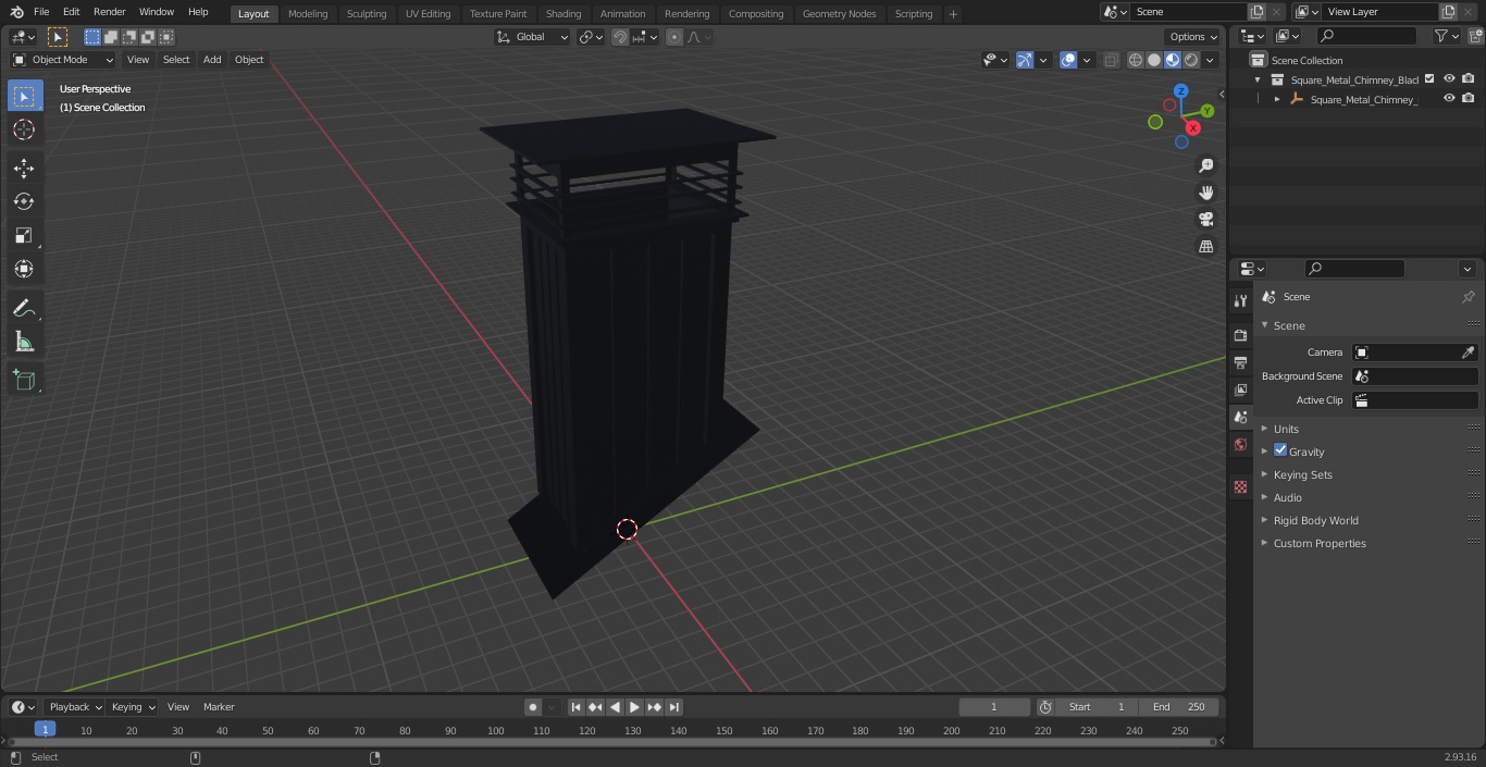 3D Square Metal Chimney Black Corner Base model