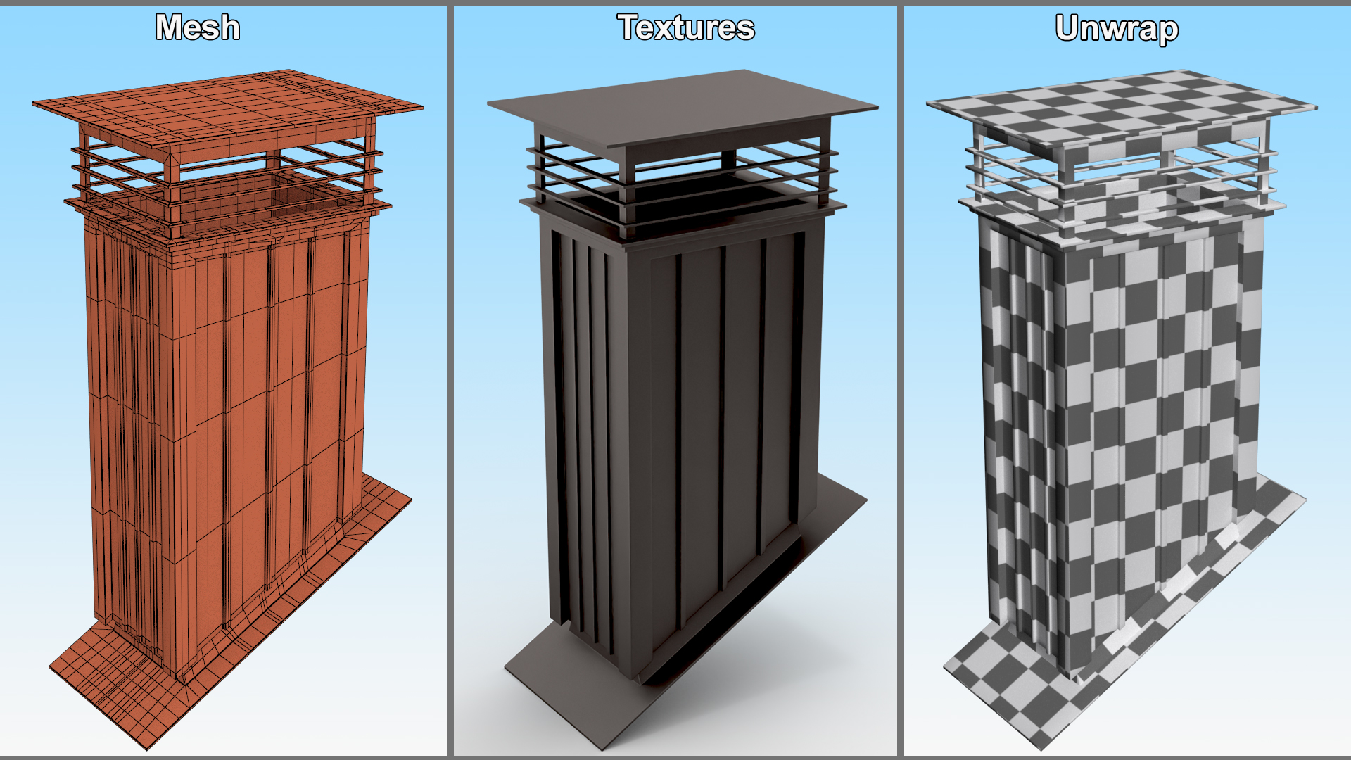 3D Square Metal Chimney Black Corner Base model