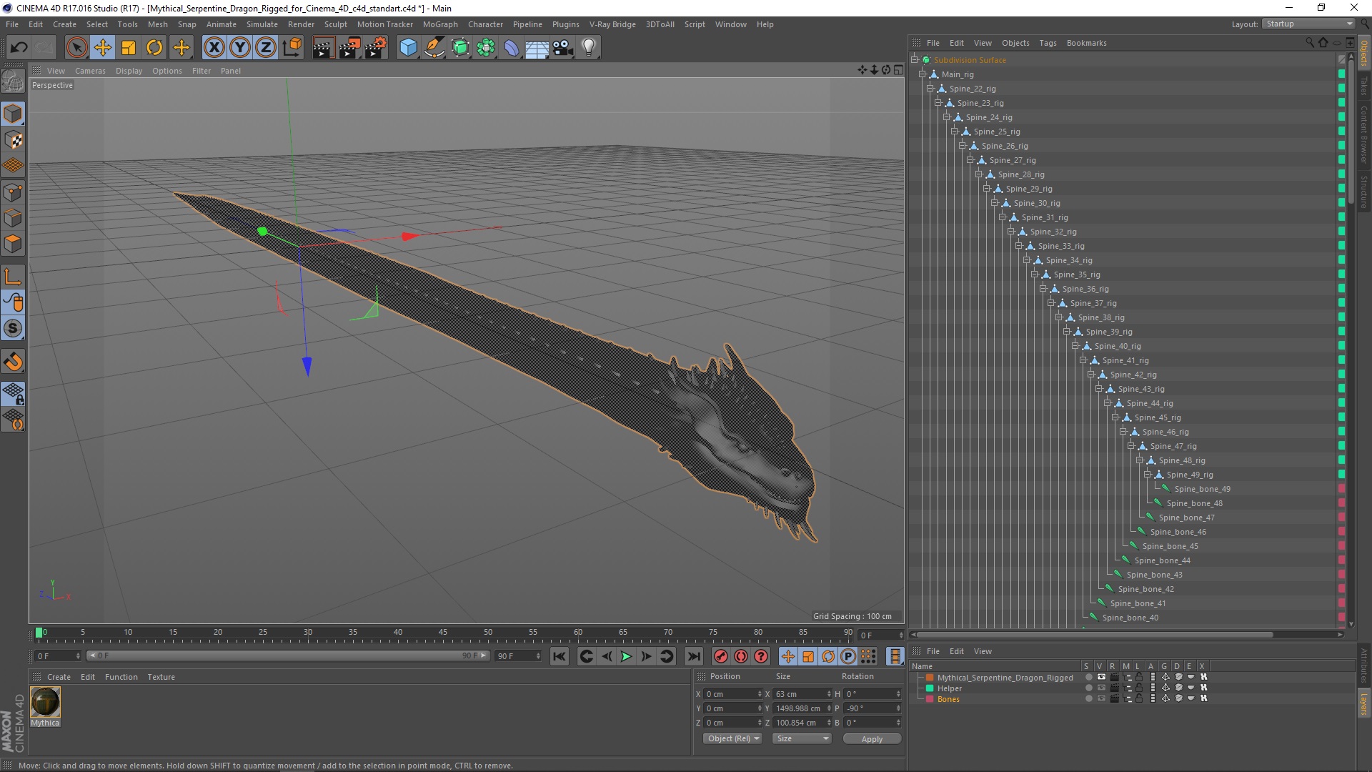 Mythical Serpentine Dragon Rigged for Cinema 4D 3D
