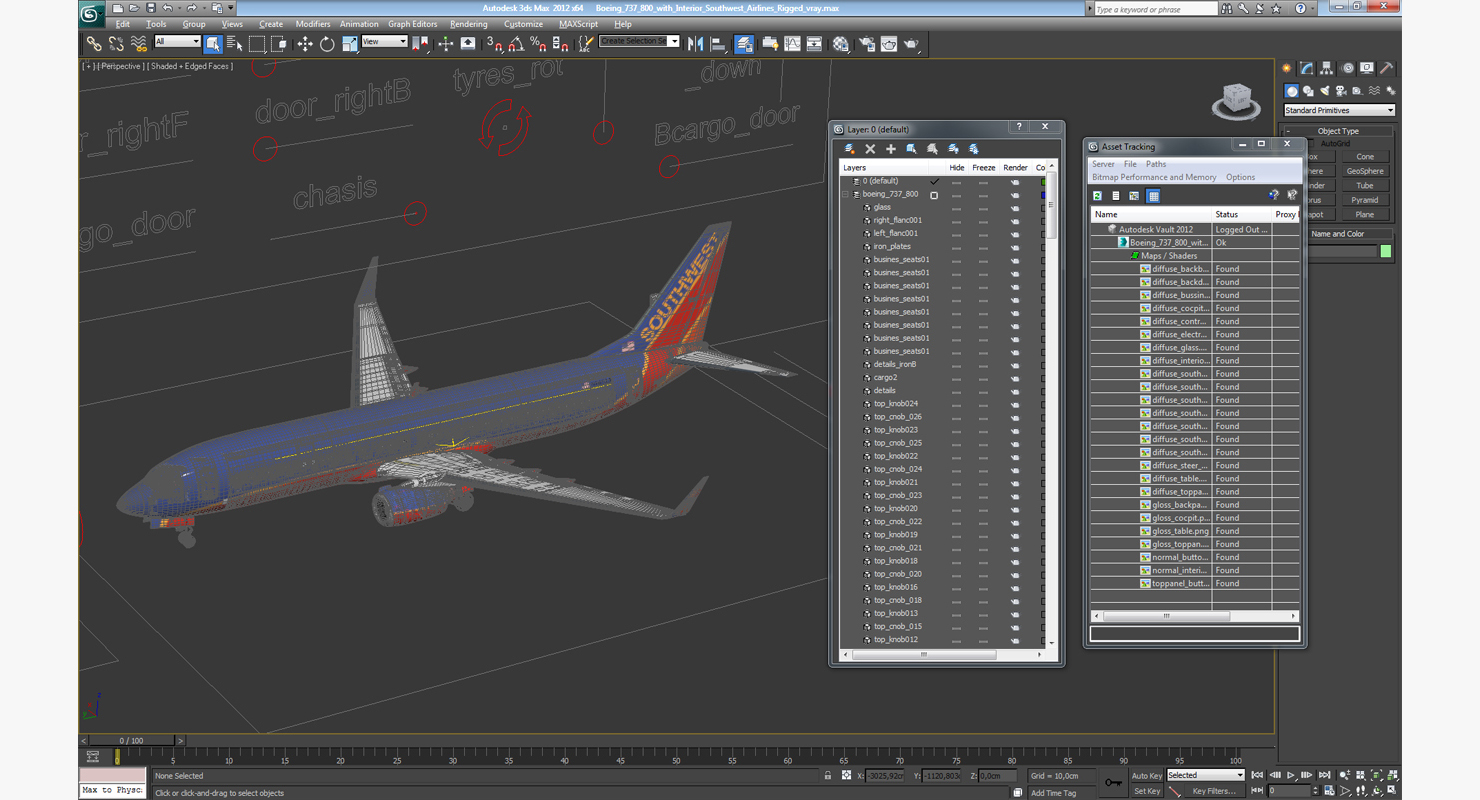 Boeing 737 800 with Interior Southwest Airlines Rigged 3D model