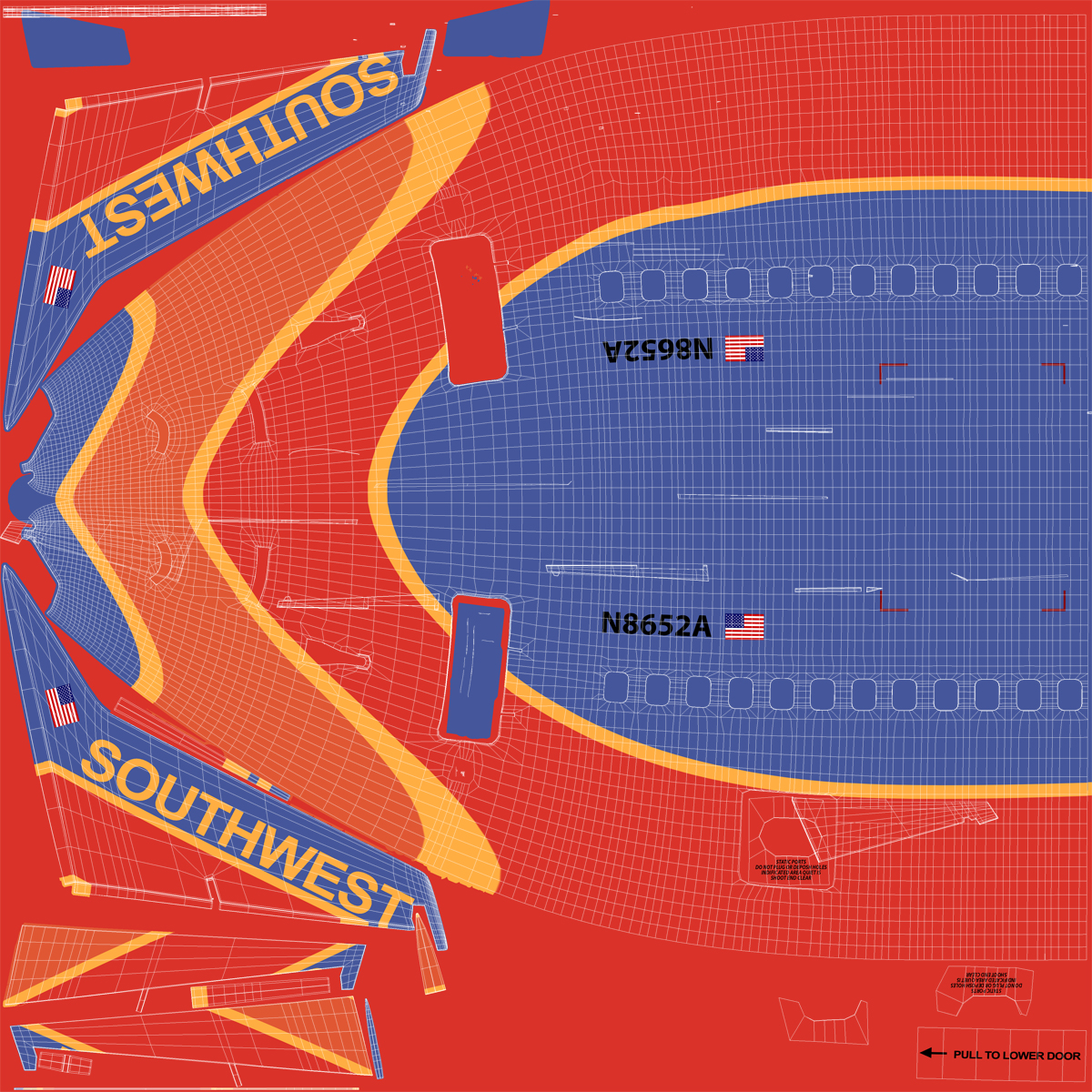 Boeing 737 800 with Interior Southwest Airlines Rigged 3D model