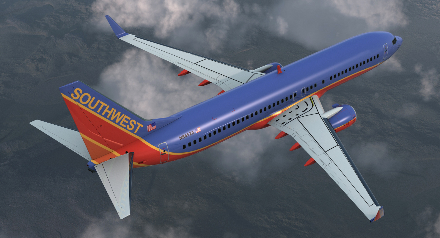 Boeing 737 800 with Interior Southwest Airlines Rigged 3D model