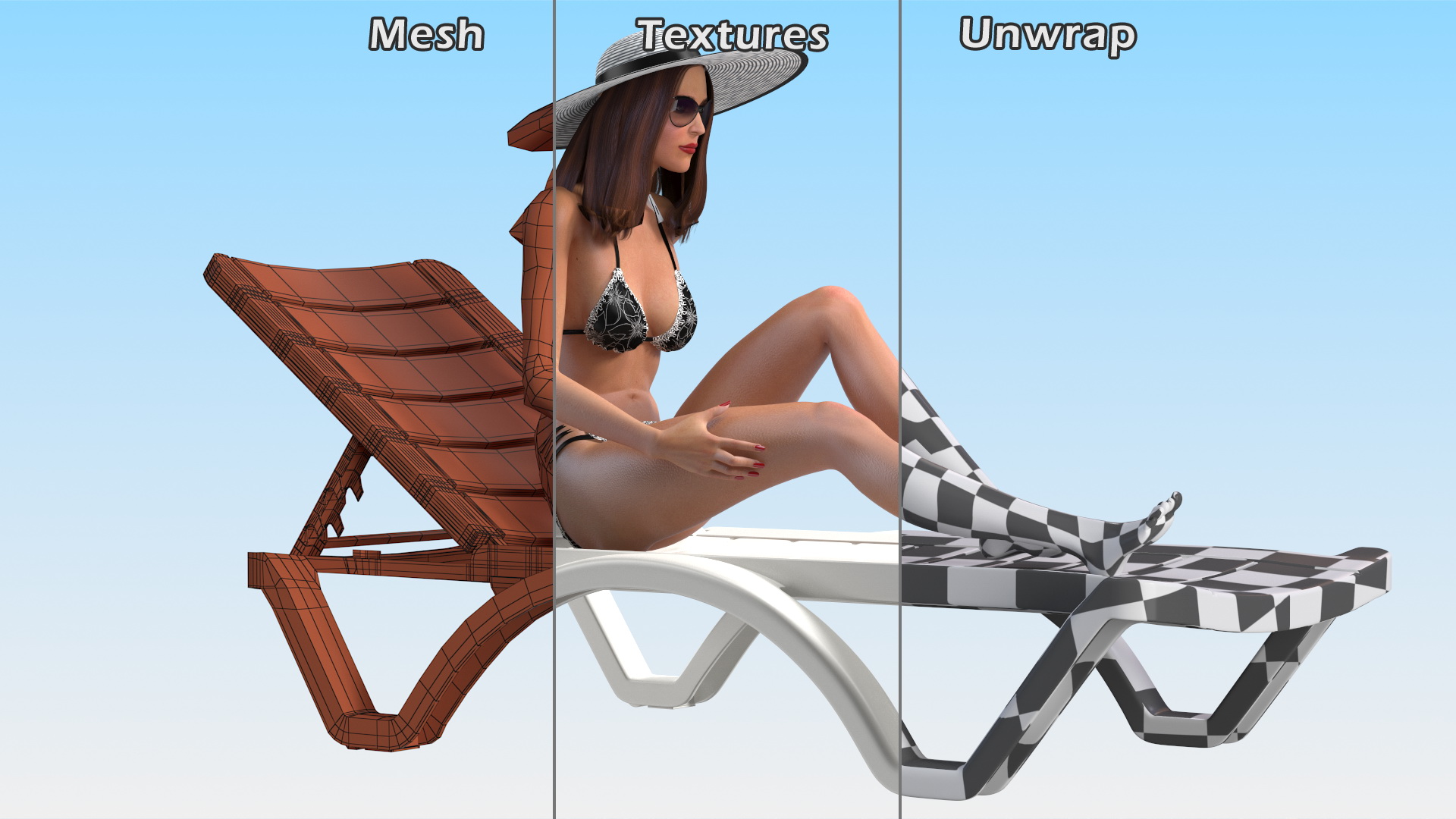 3D model Women in Bikini Lying on Chaise Lounge Rigged