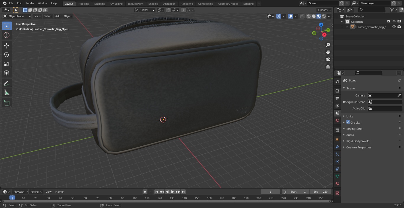 3D model Leather Cosmetic Bag Open