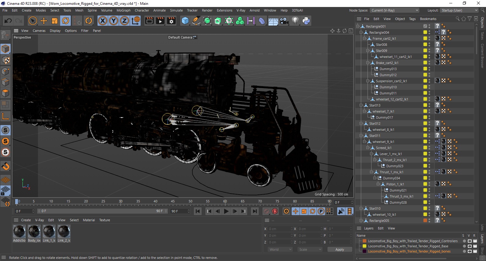 3D Worn Locomotive Rigged for Cinema 4D