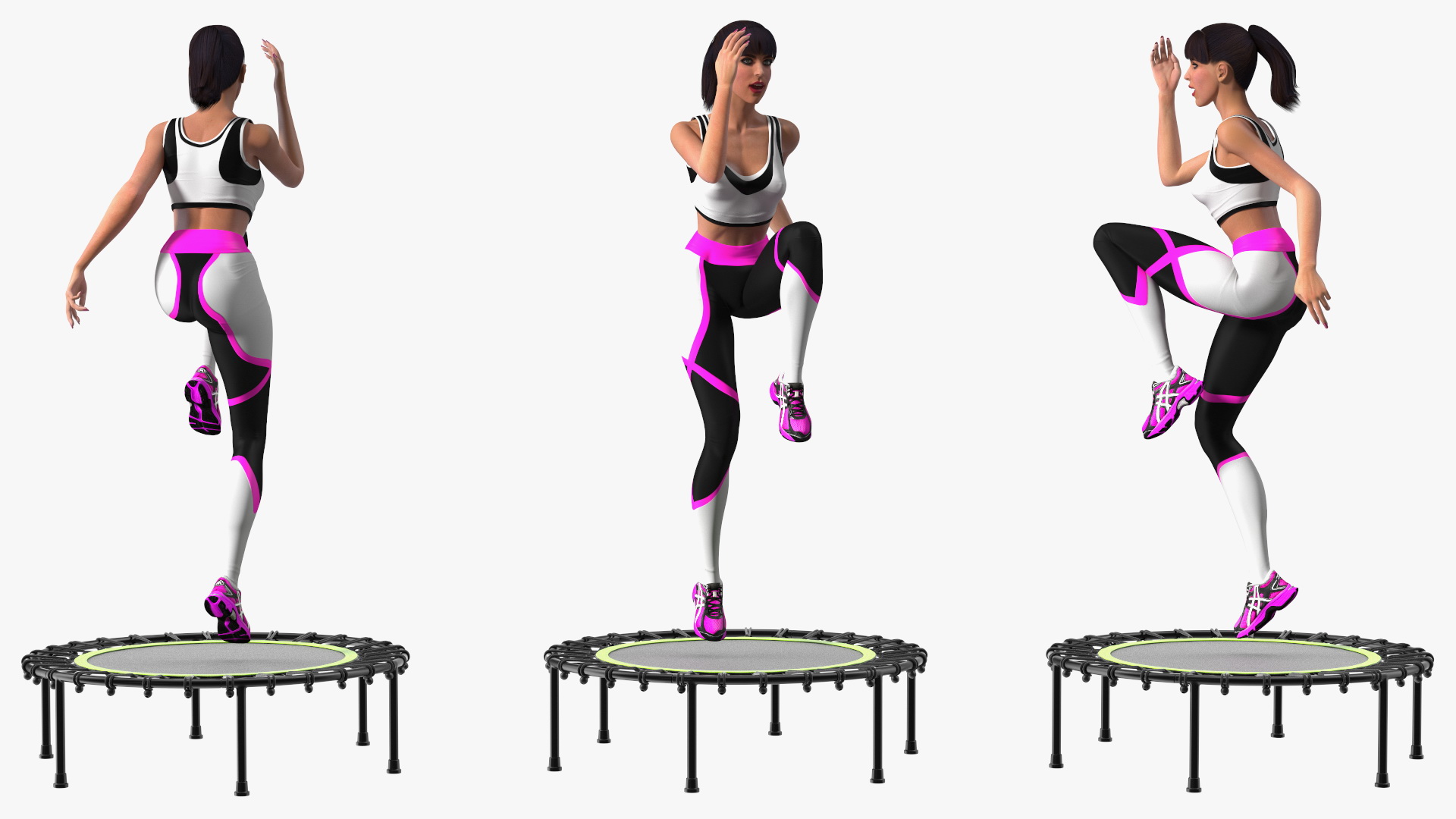 Woman Athlete with Trampoline Jumping Pose 3D