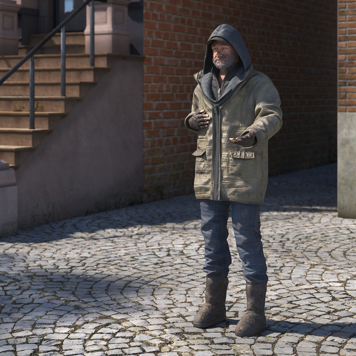 Homeless Old Man Rigged for Maya 3D