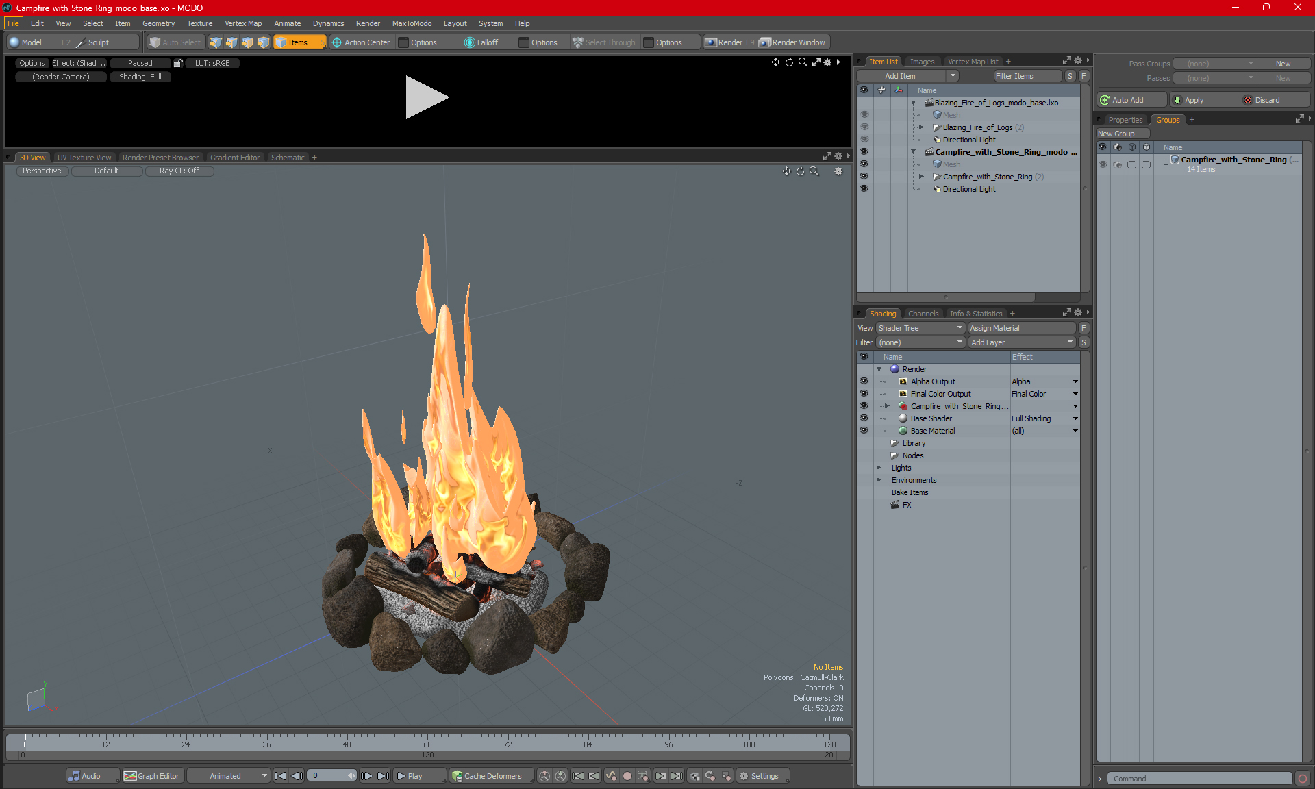 Campfire with Stone Ring 3D model