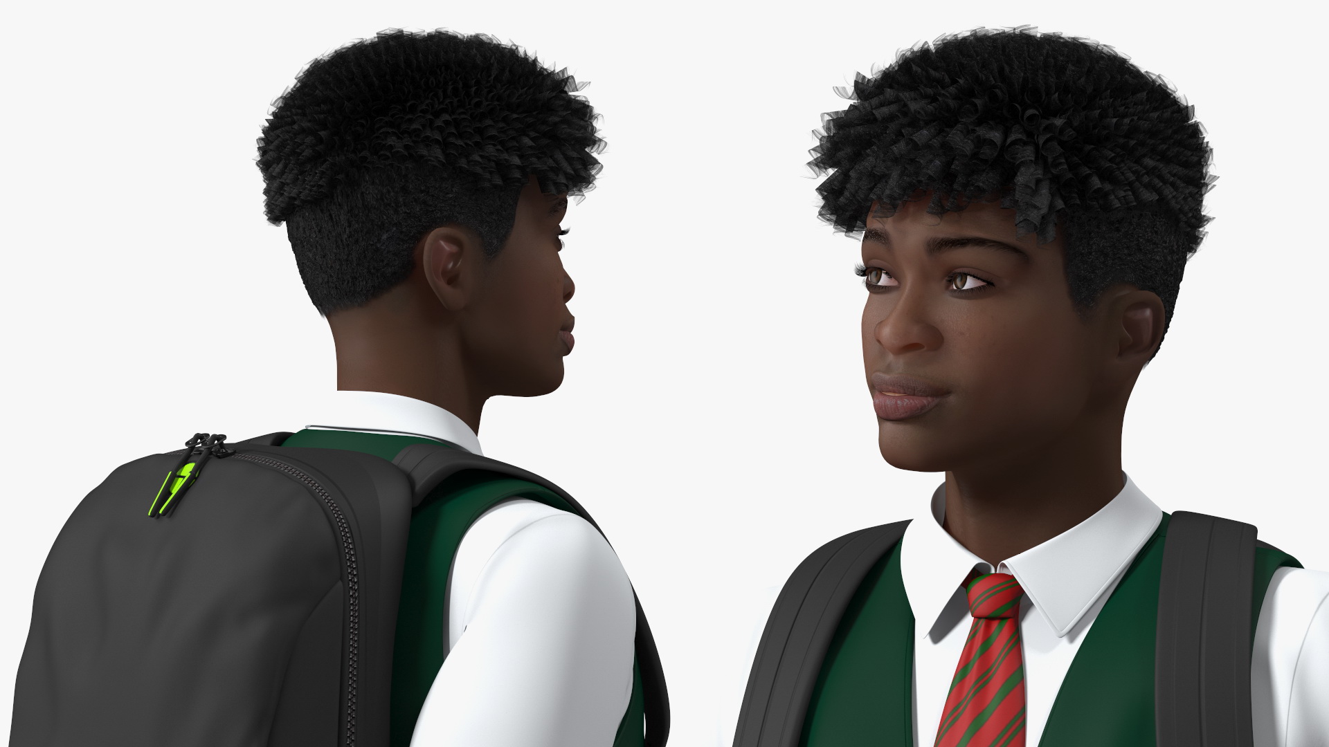 3D Black Teenager Dark Skin School Uniform Rigged