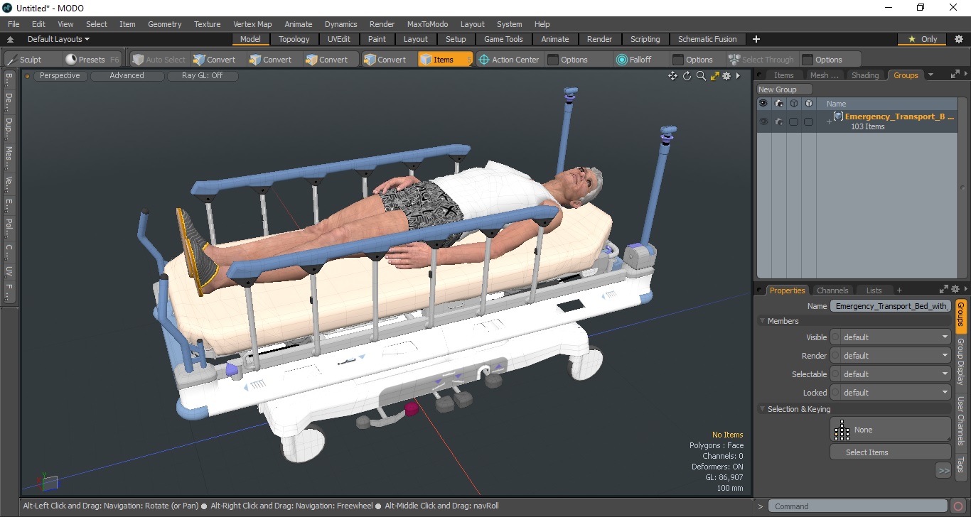 3D Emergency Transport Bed with Patient