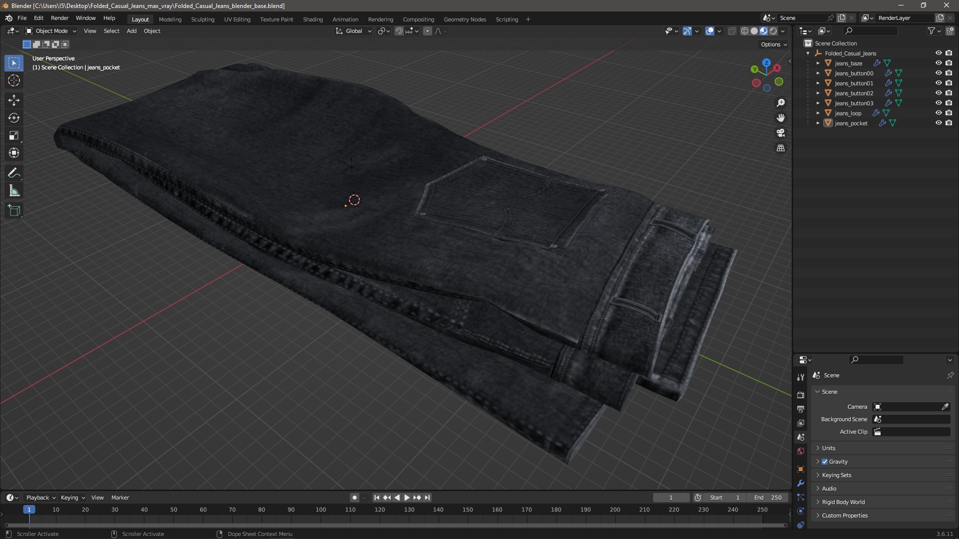 Folded Casual Jeans 3D model