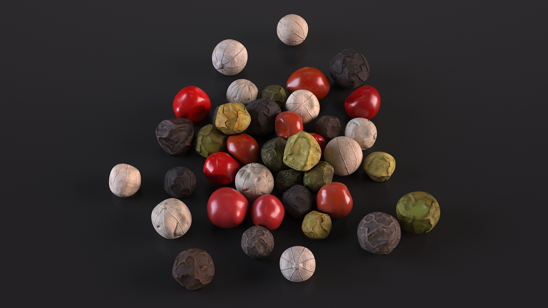 3D Dried Peppercorns Mix