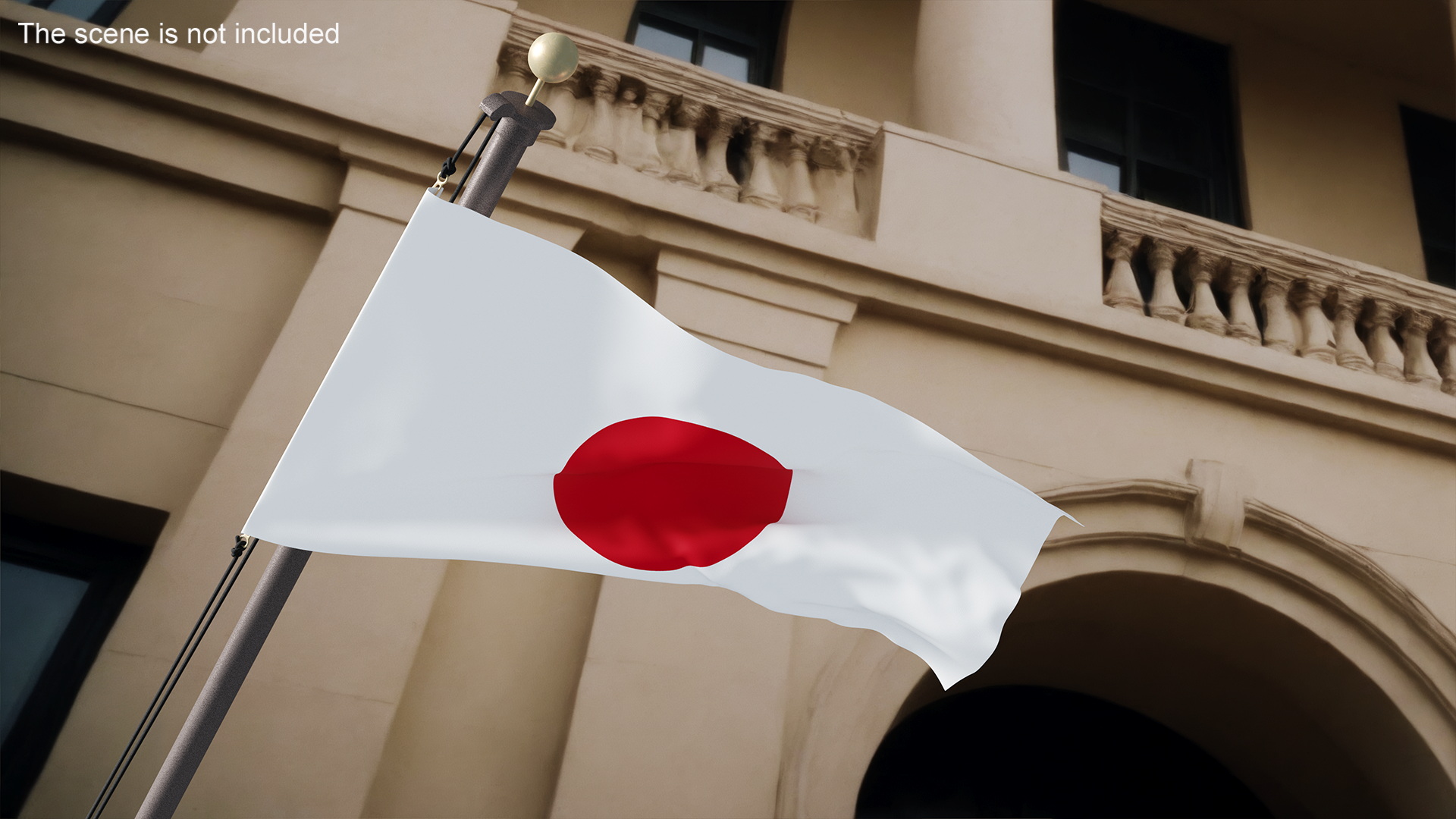 3D Japan Flag on Wall Pole model