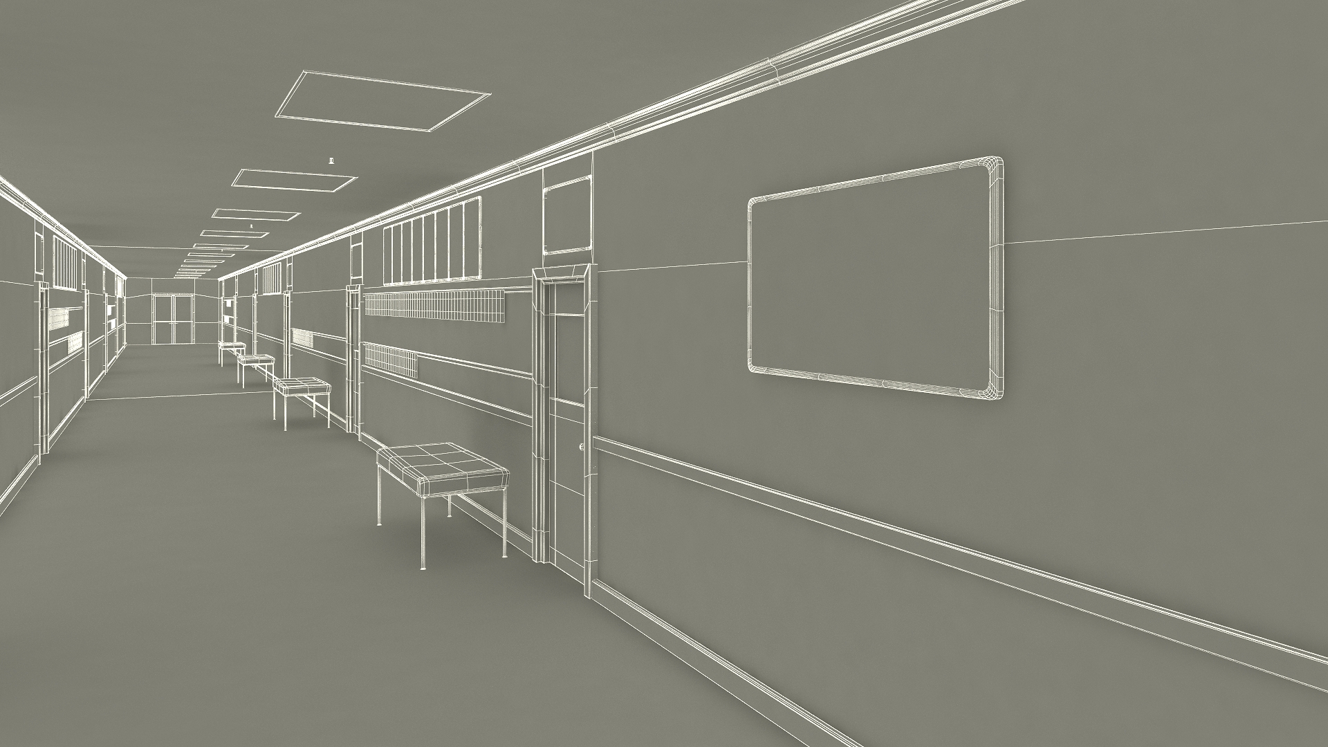 3D School Straight Hallway model