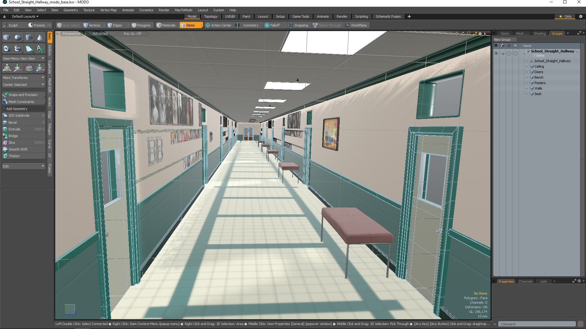 3D School Straight Hallway model