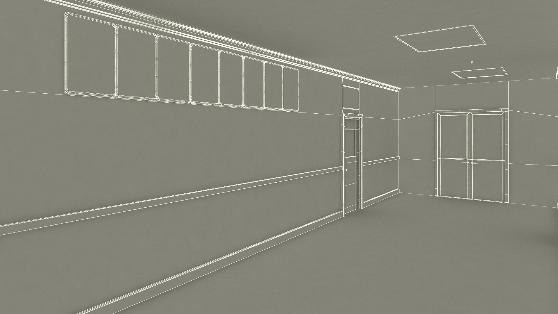 3D School Straight Hallway model