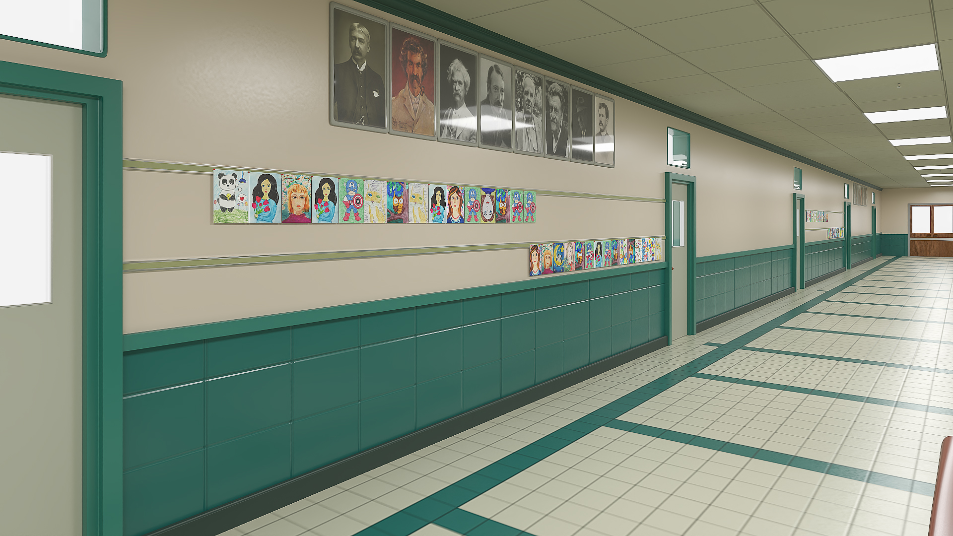 3D School Straight Hallway model