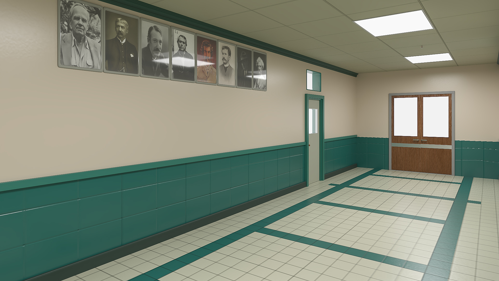 3D School Straight Hallway model