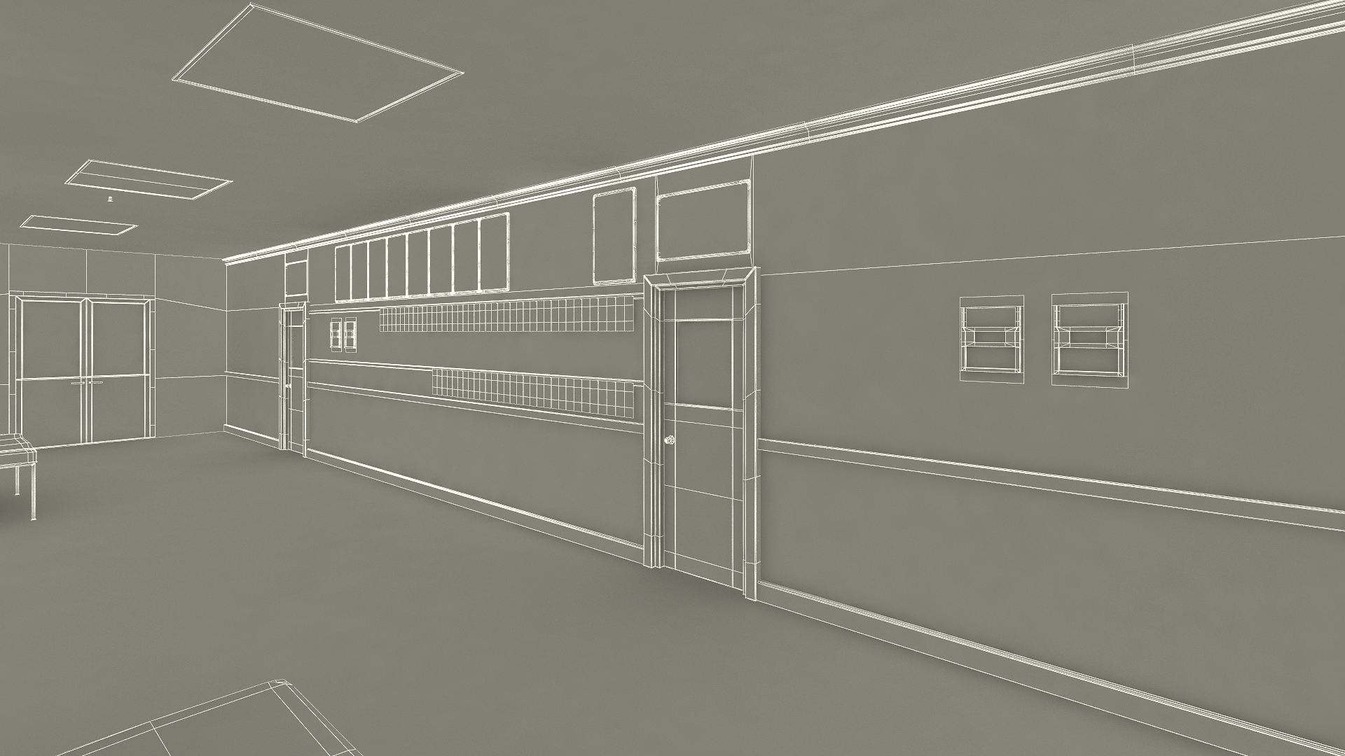 3D School Straight Hallway model