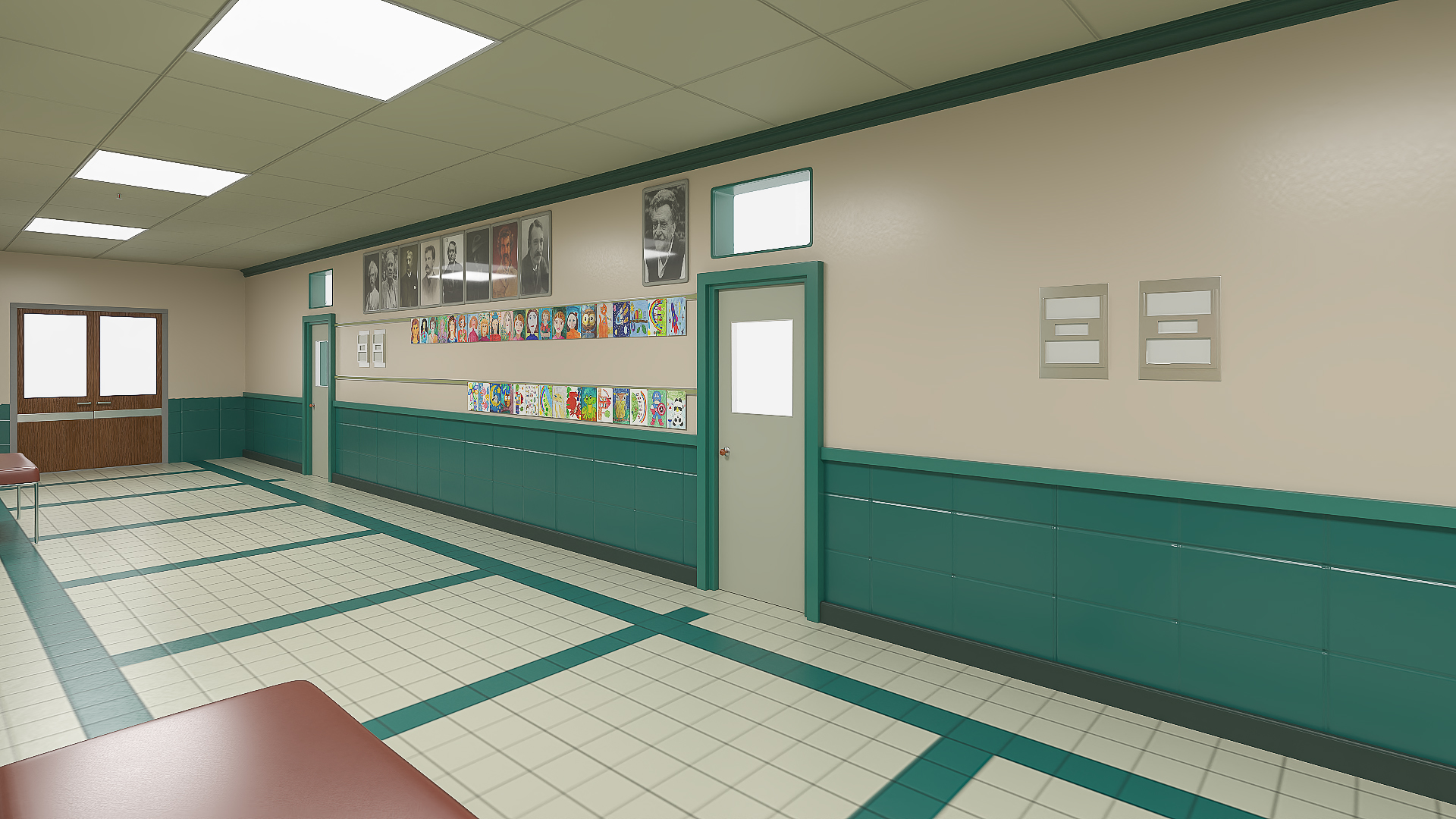 3D School Straight Hallway model