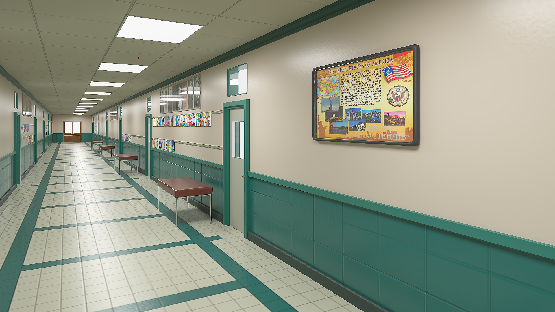 3D School Straight Hallway model