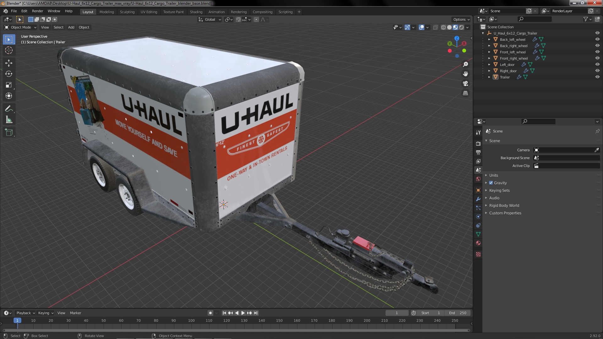 3D model U-Haul 6x12 Cargo Trailer