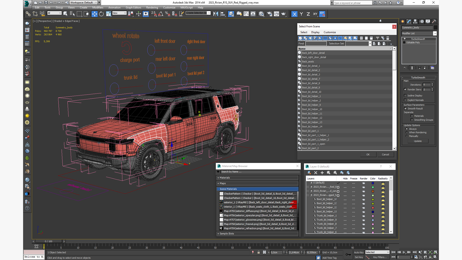 3D model 2023 Rivian R1S SUV Red Rigged