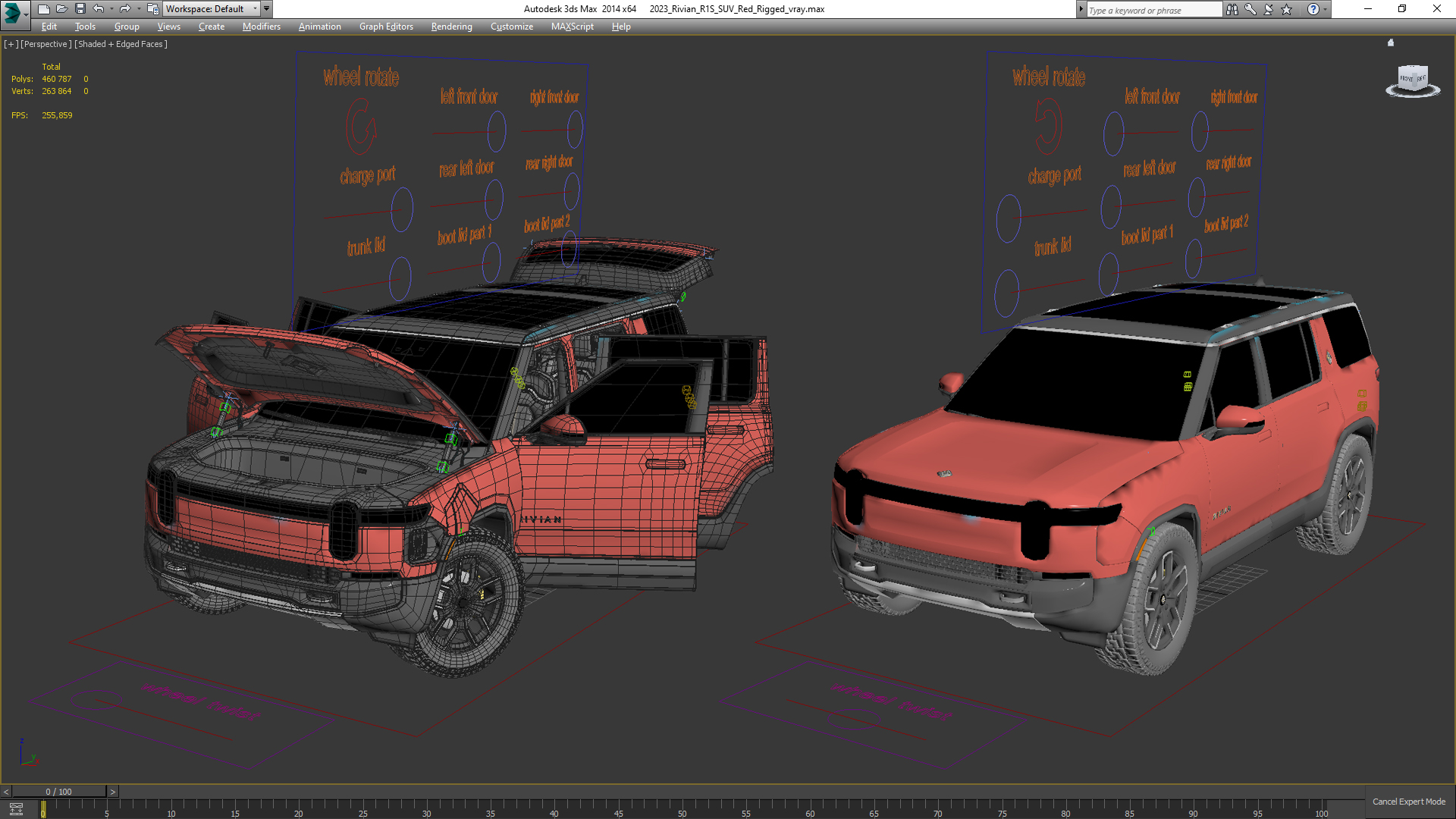 3D model 2023 Rivian R1S SUV Red Rigged