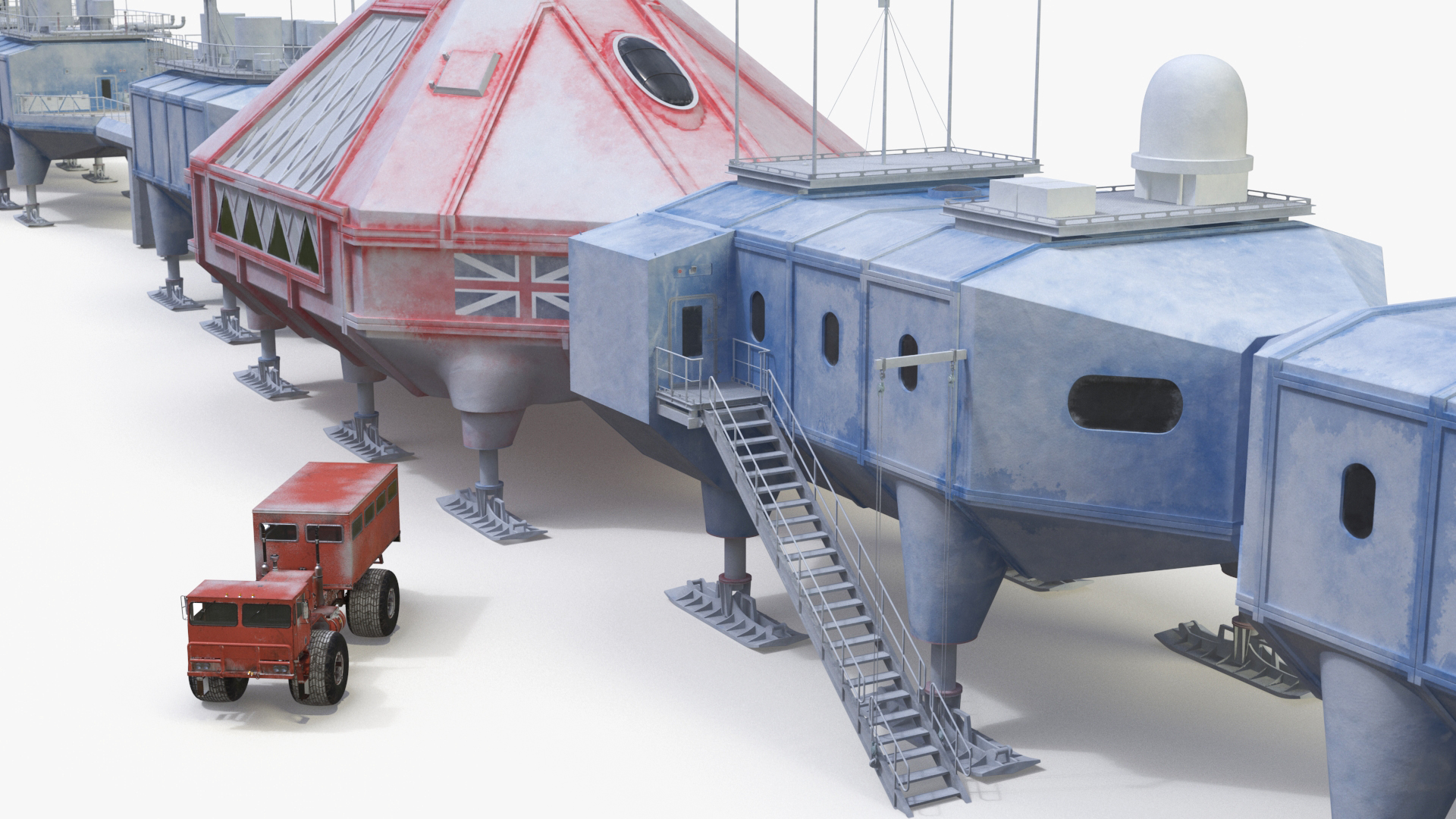 Antarctic Station Halley with Snow Vehicle 3D