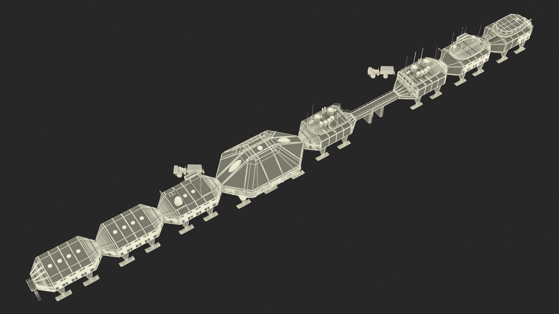 Antarctic Station Halley with Snow Vehicle 3D