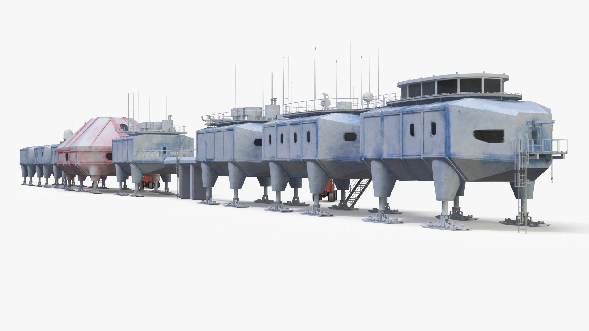 Antarctic Station Halley with Snow Vehicle 3D