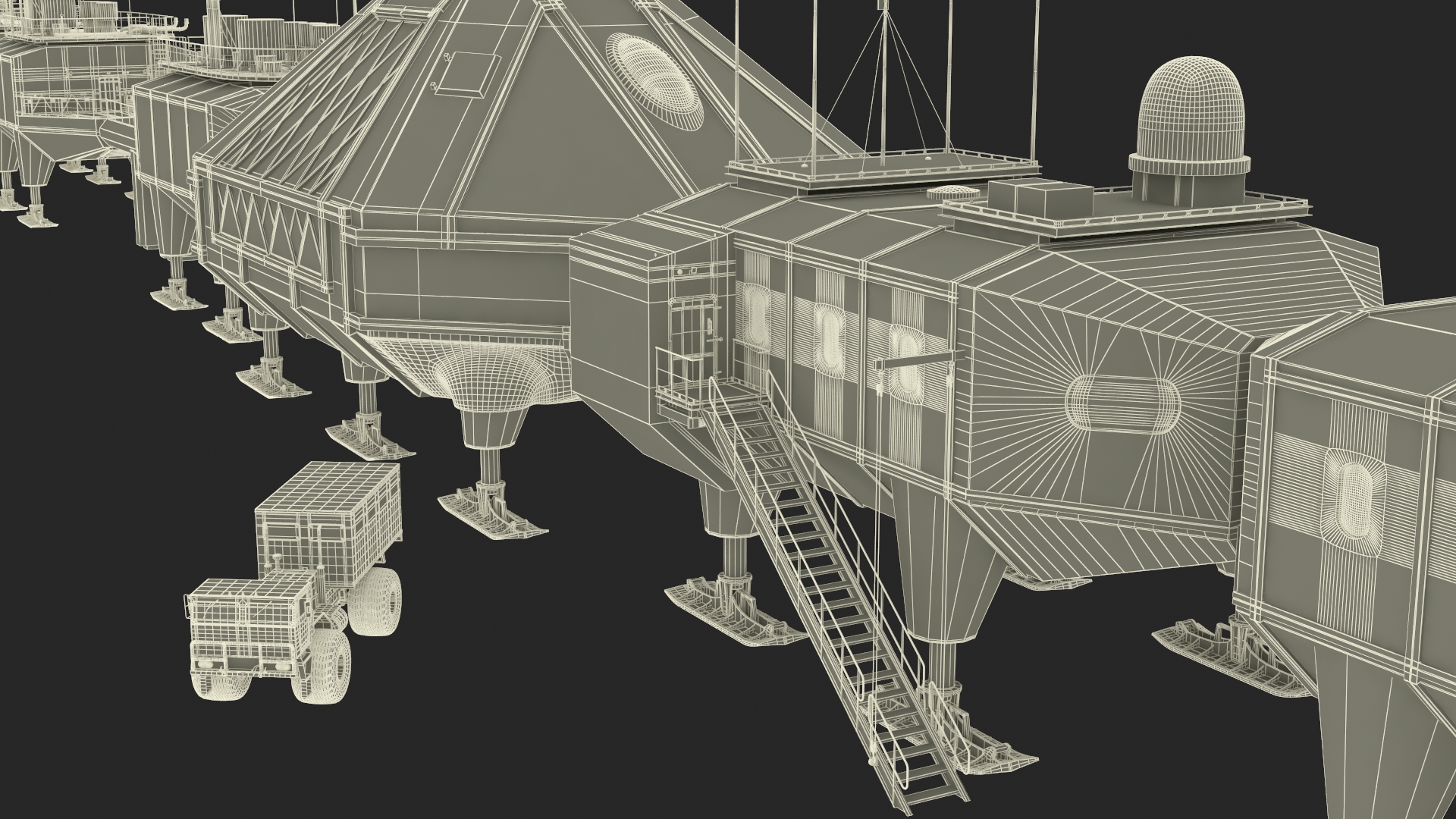 Antarctic Station Halley with Snow Vehicle 3D