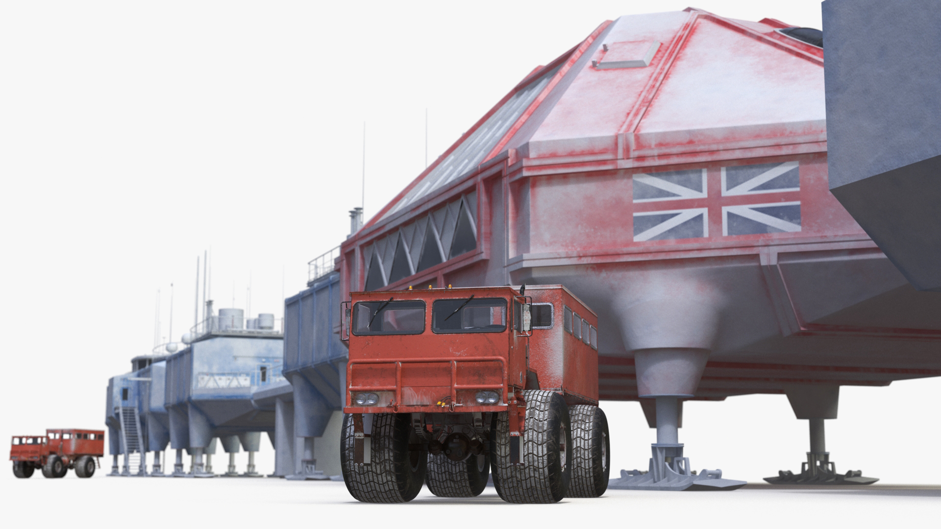 Antarctic Station Halley with Snow Vehicle 3D