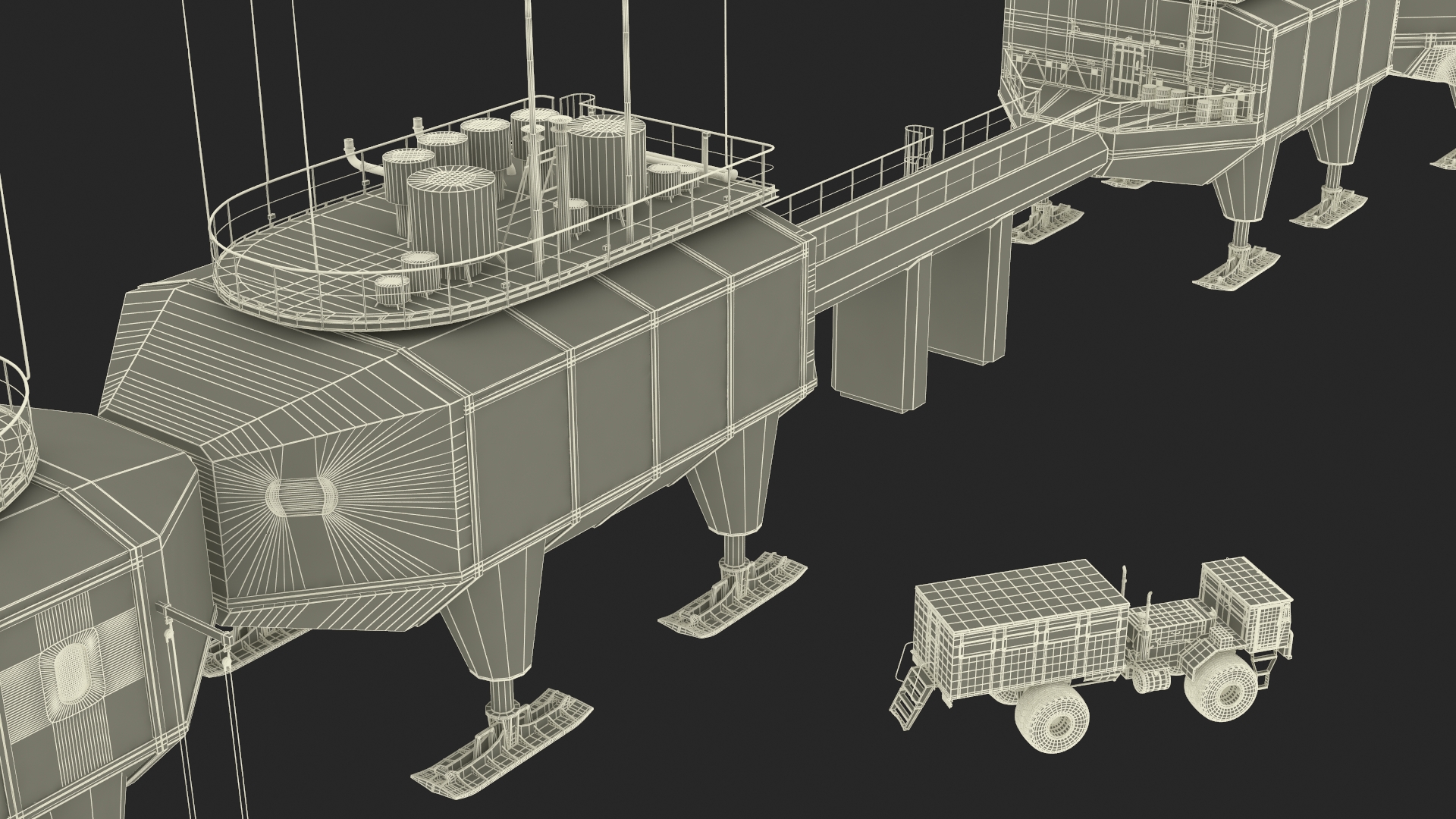 Antarctic Station Halley with Snow Vehicle 3D