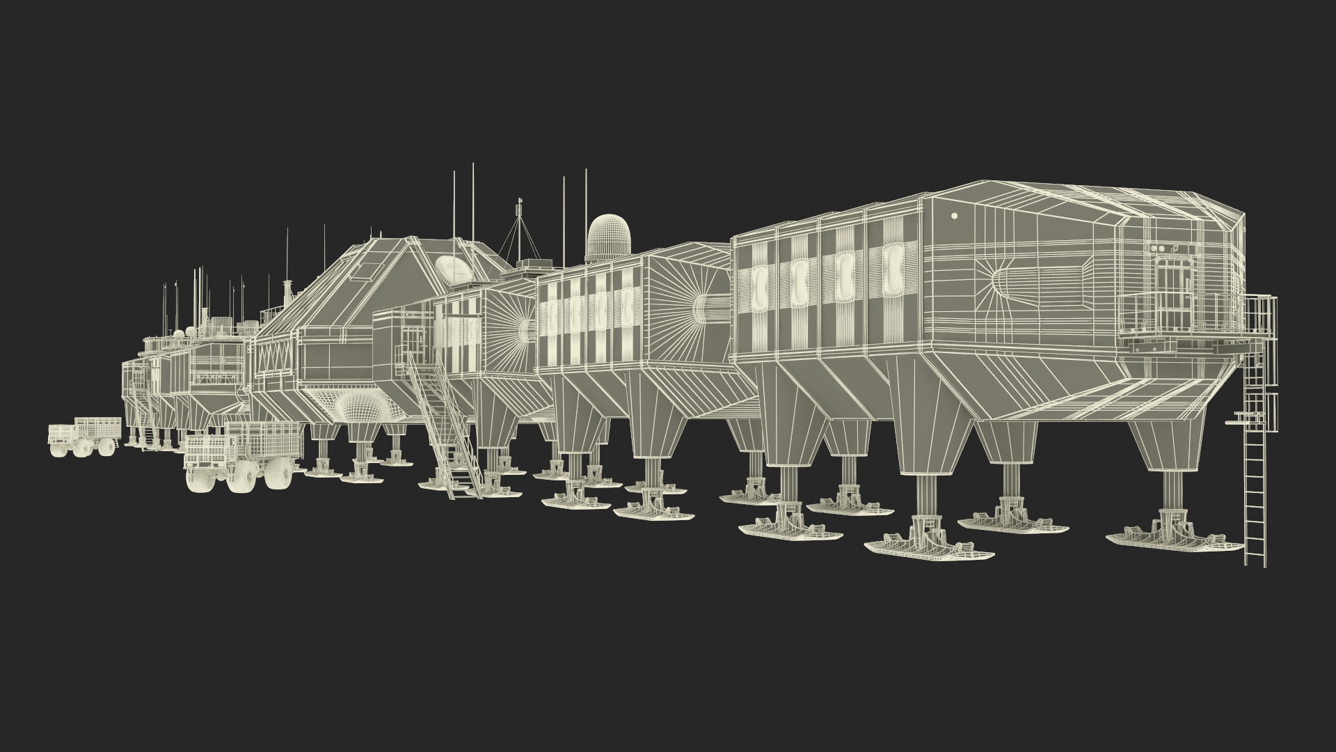 Antarctic Station Halley with Snow Vehicle 3D