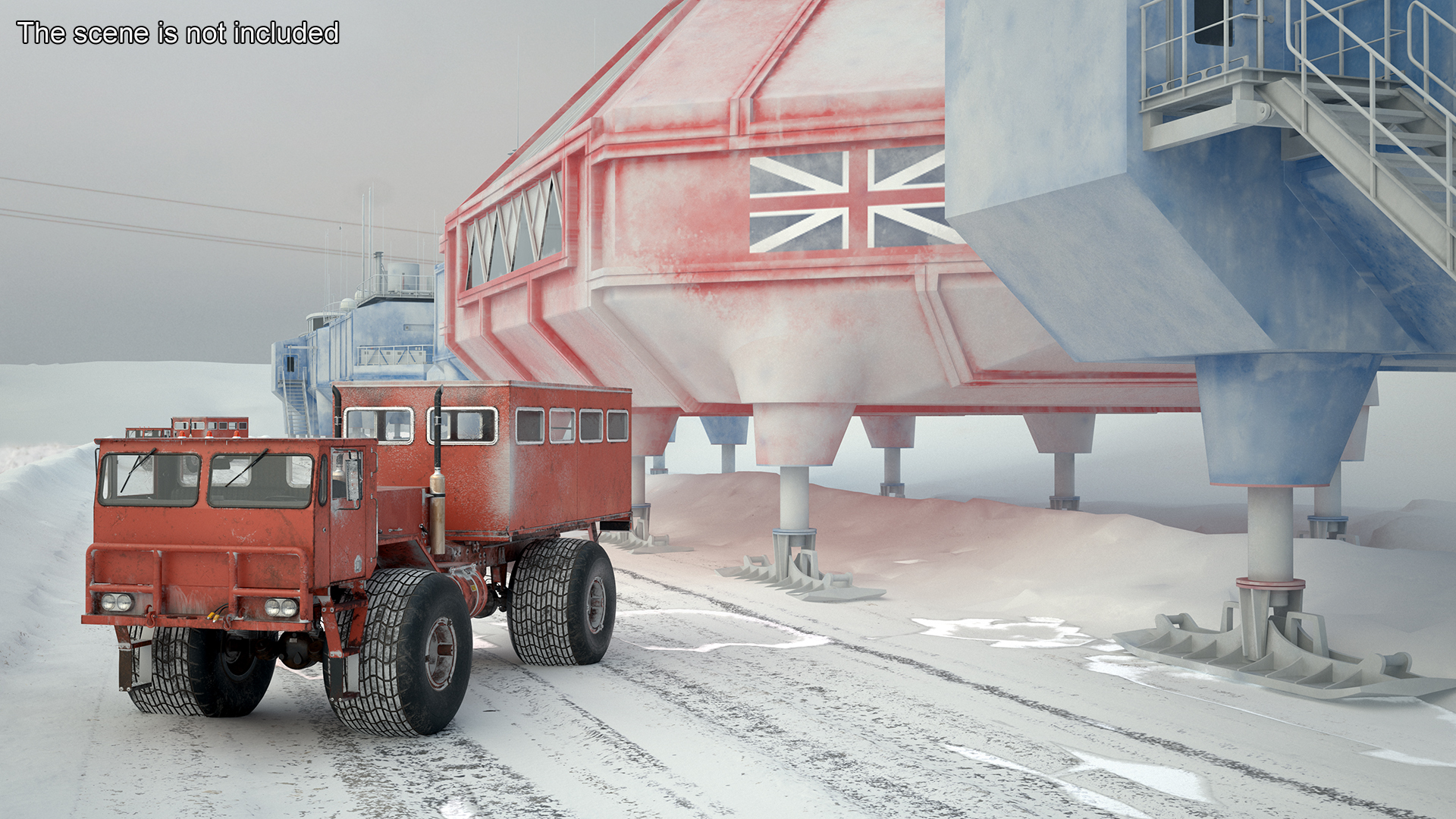 Antarctic Station Halley with Snow Vehicle 3D