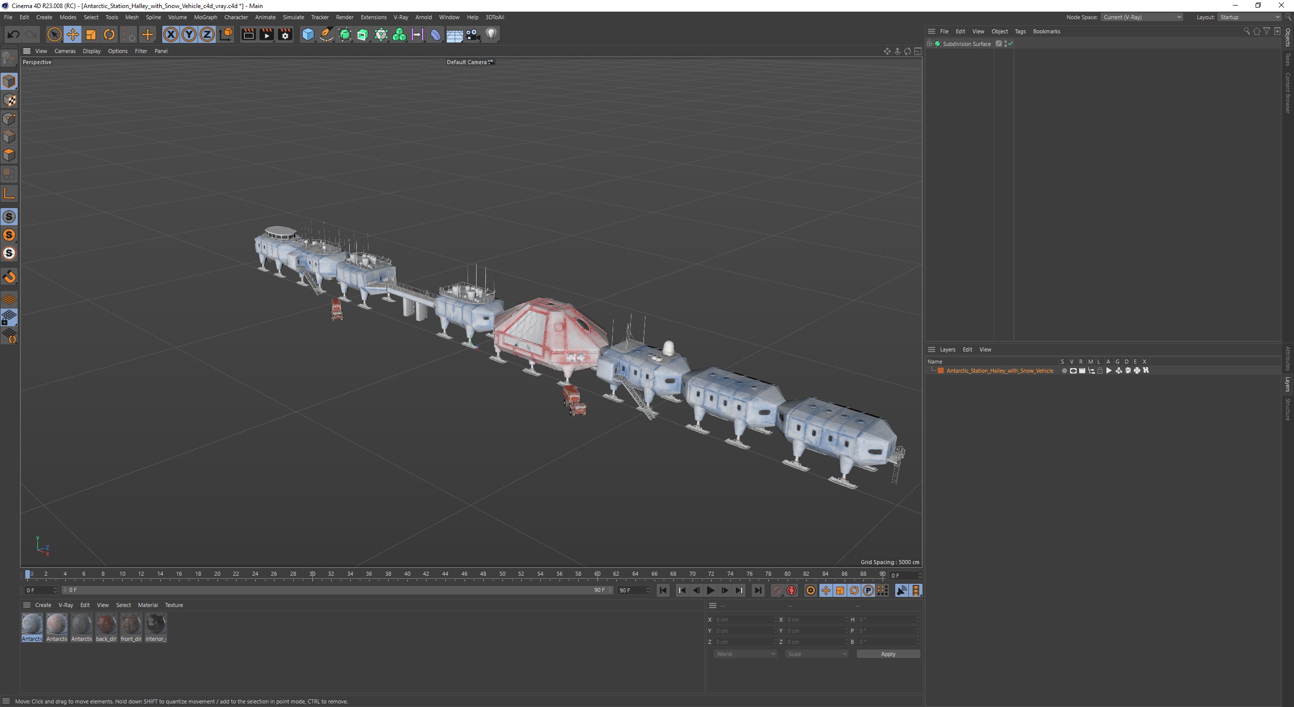 Antarctic Station Halley with Snow Vehicle 3D